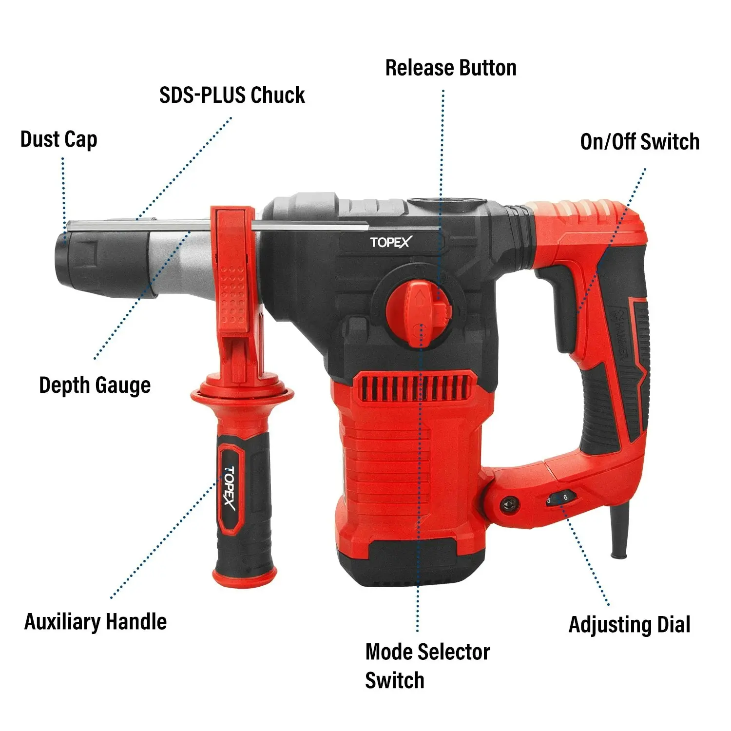 Topex 1500W SDS PLUS Rotary Hammer Drill Havey Duty Impact Hammer