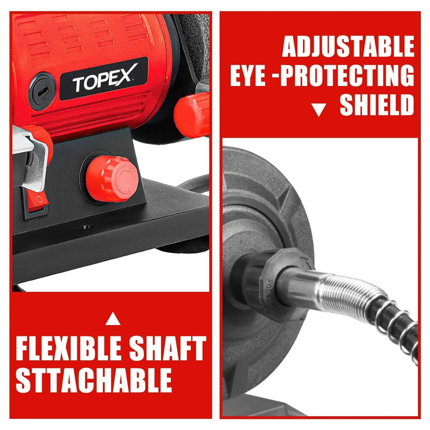 Topex 120W Bench Grinder w/ 2 Grinding Wheels& Adjustable Tool Rests& Eye-Protecting Shields& Static Wheel Guards