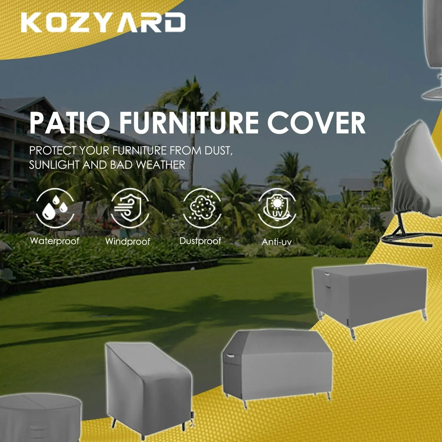 Kozyard Outdoor Patio Furniture Cover Rectangular Table Chair Cover Waterproof UV Resistance