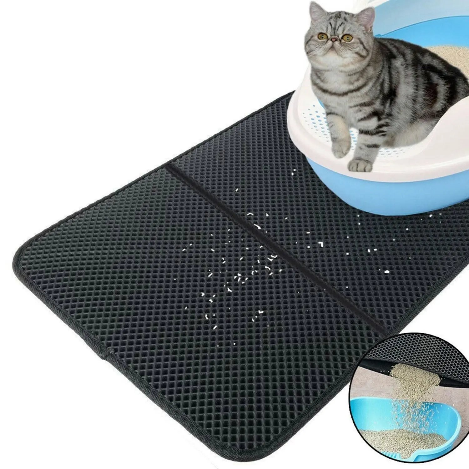 truepal 75 x 55cm Waterproof Double-Layer Cat Litter Mat Trapper Foldable Pad Pet Rug