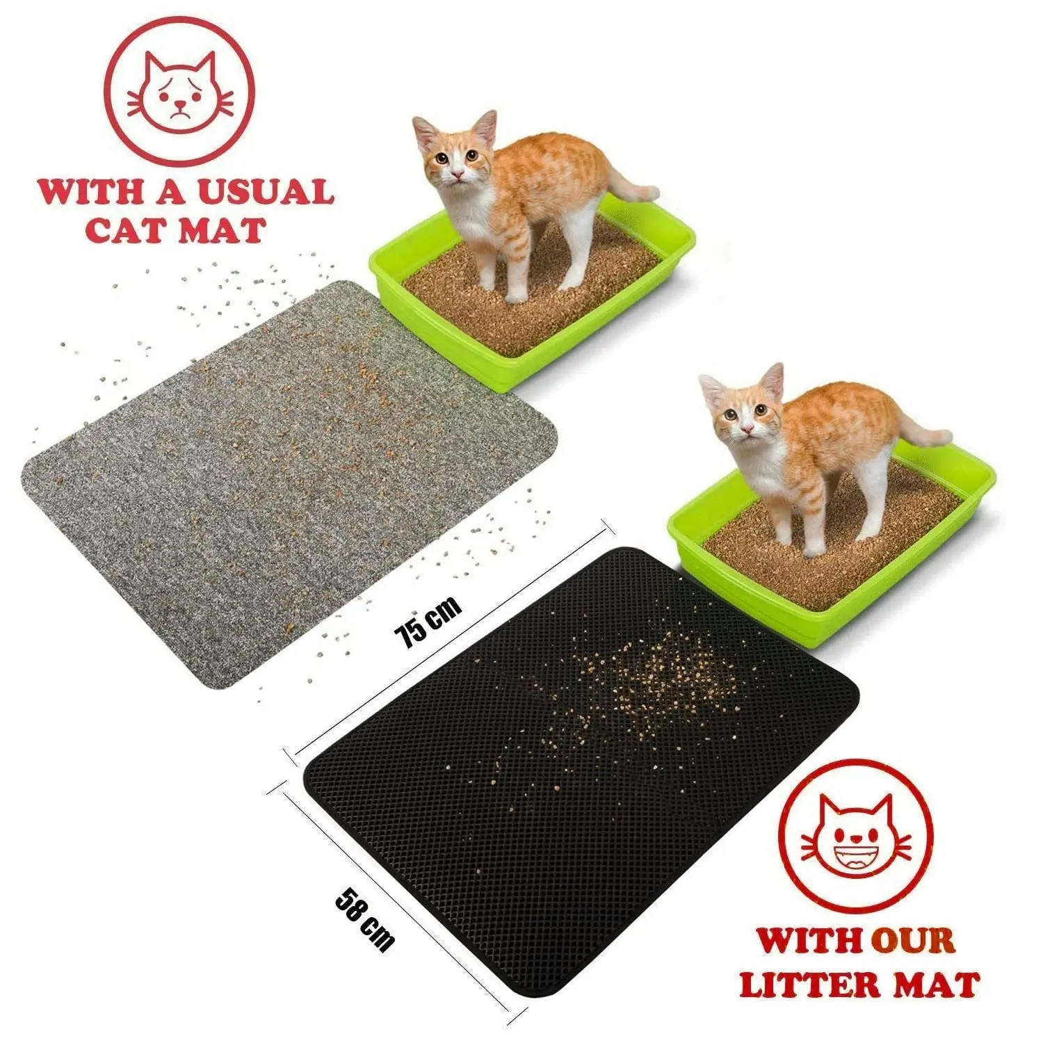 truepal 75 x 55cm Waterproof Double-Layer Cat Litter Mat Trapper Foldable Pad Pet Rug