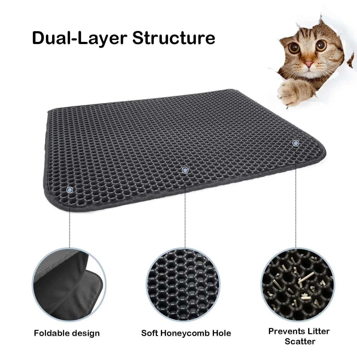 truepal Double-Layer Cat Litter Mat 65 x 45cm Waterproof Trapper Foldable Pad Pet Rug