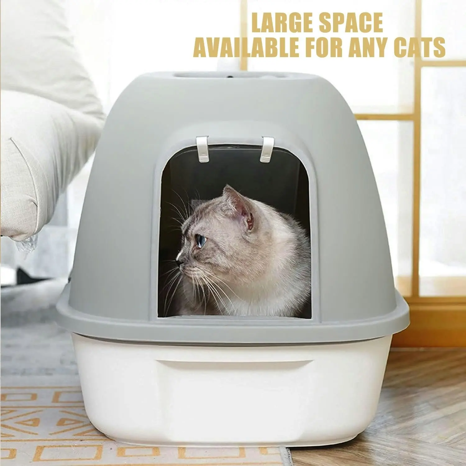 truepal Cat Litter Box Front Entry With Lid Fully Enclosed, Anti-splashing Kitty Pet Toliet Box With Scoop,532x410x406mm,Grey