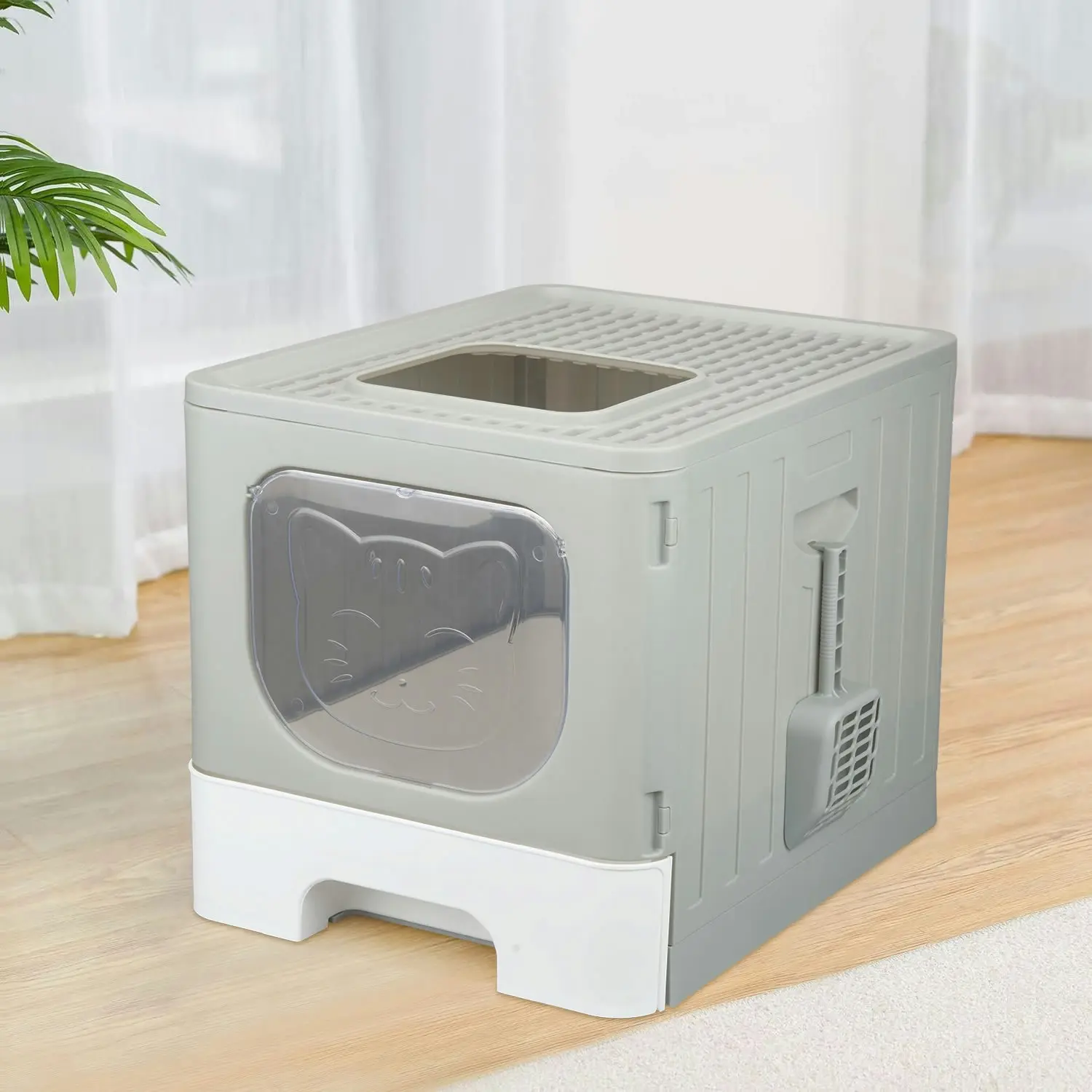 truepal Cat Litter Box/Basin Pet Toilet Anti-splashing Top Exit Cat Box With Scoop Grey