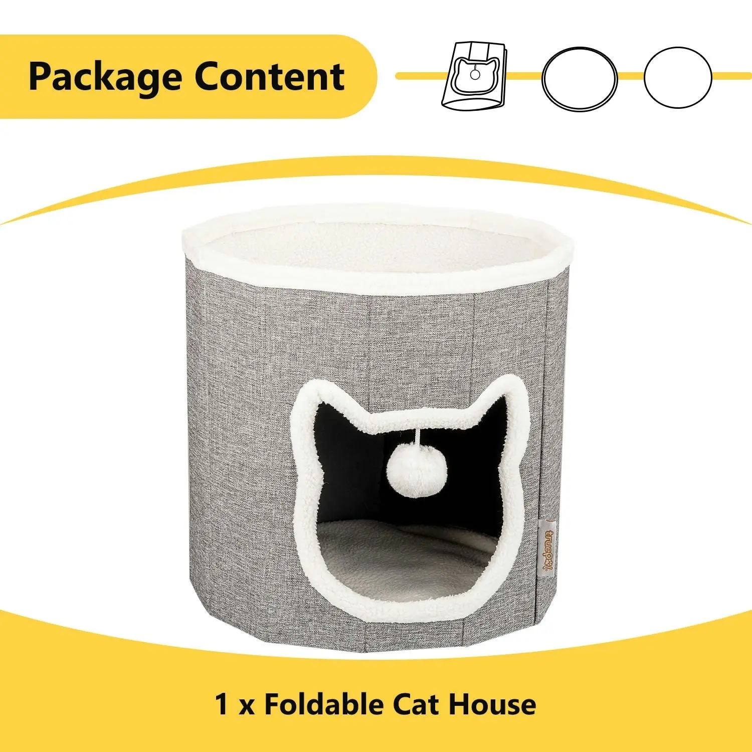 truepal Foldable Cat House Cat Cave Calming Cat Bed for Indoor Cats Washable Cat Condo with Hanging Toy Anti-tip Reinforced Design Suitable for Cats & Kittens