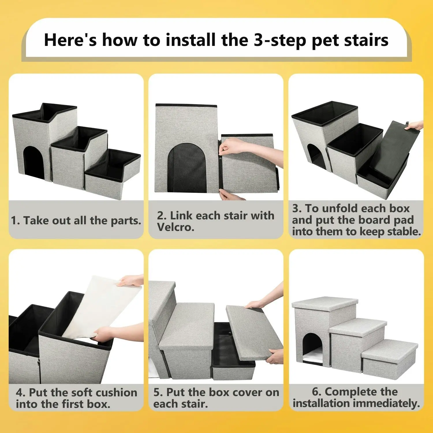 truepal 3 Steps Portable Pet Soft Plush Ladder Dog Cat Stairs Ramp with Storage Box