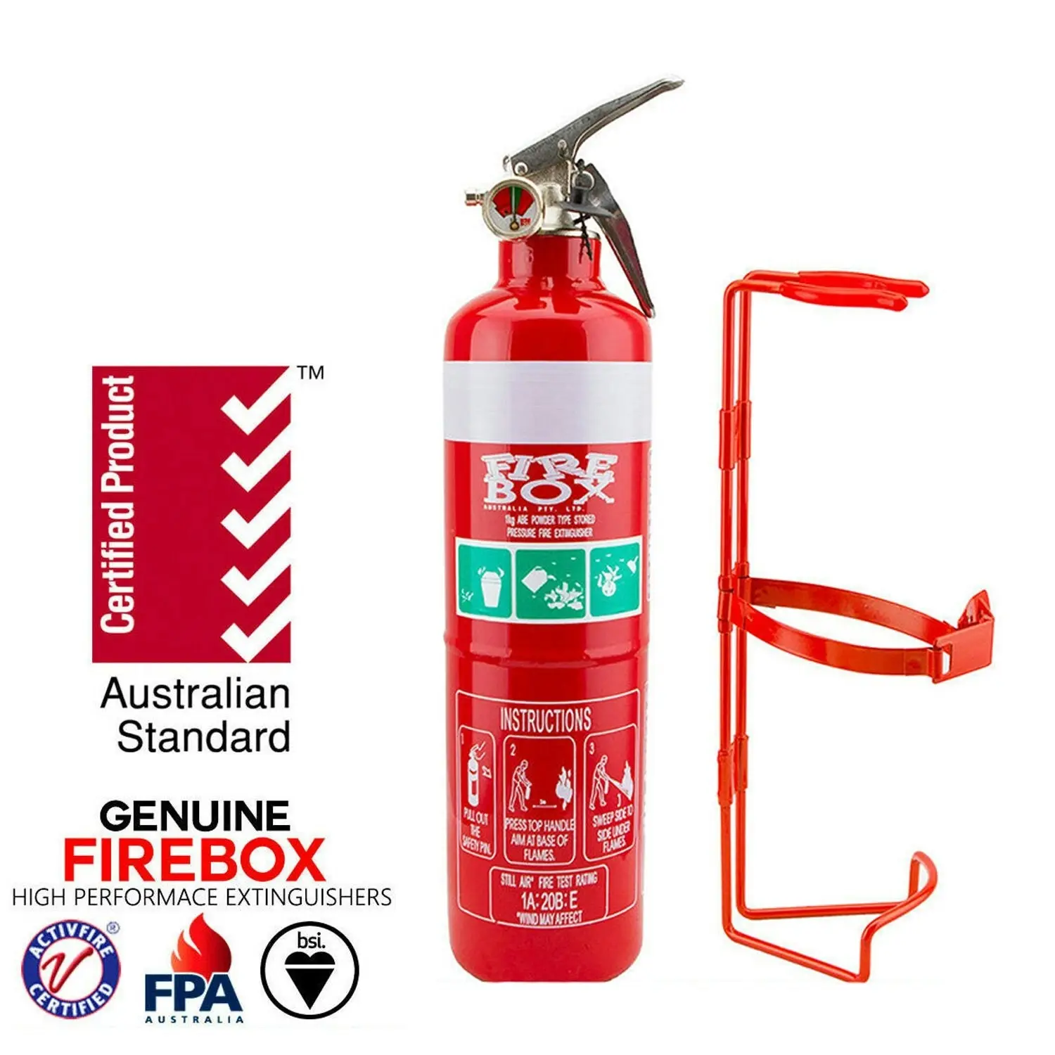 FIREBOX Fire Extinguisher ABE Professional Dry Chemical Powder w/ Bracket Car Boat 1kg