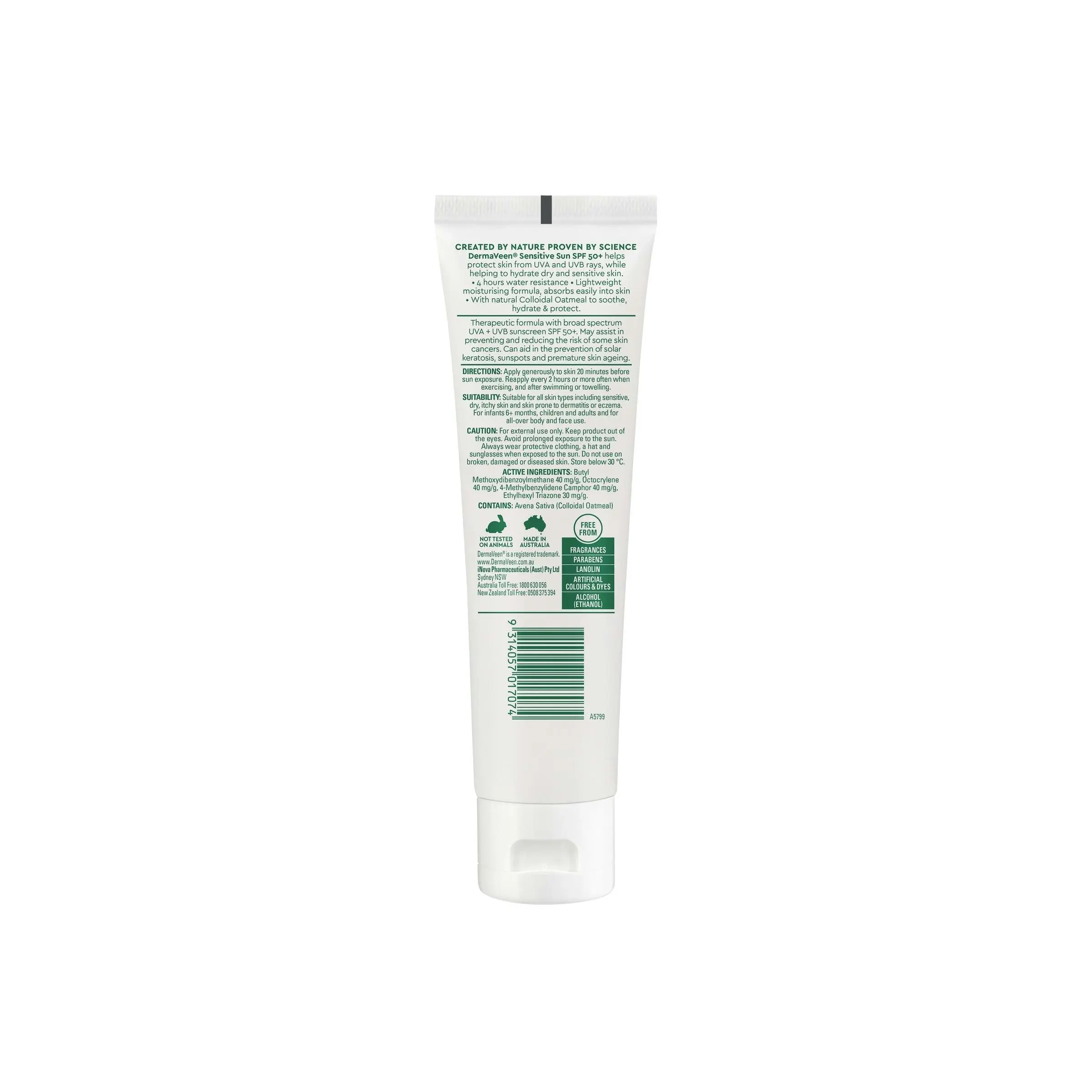 DermaVeen Sensitive Sun Face & Body Moisturiser SPF50+ 100g