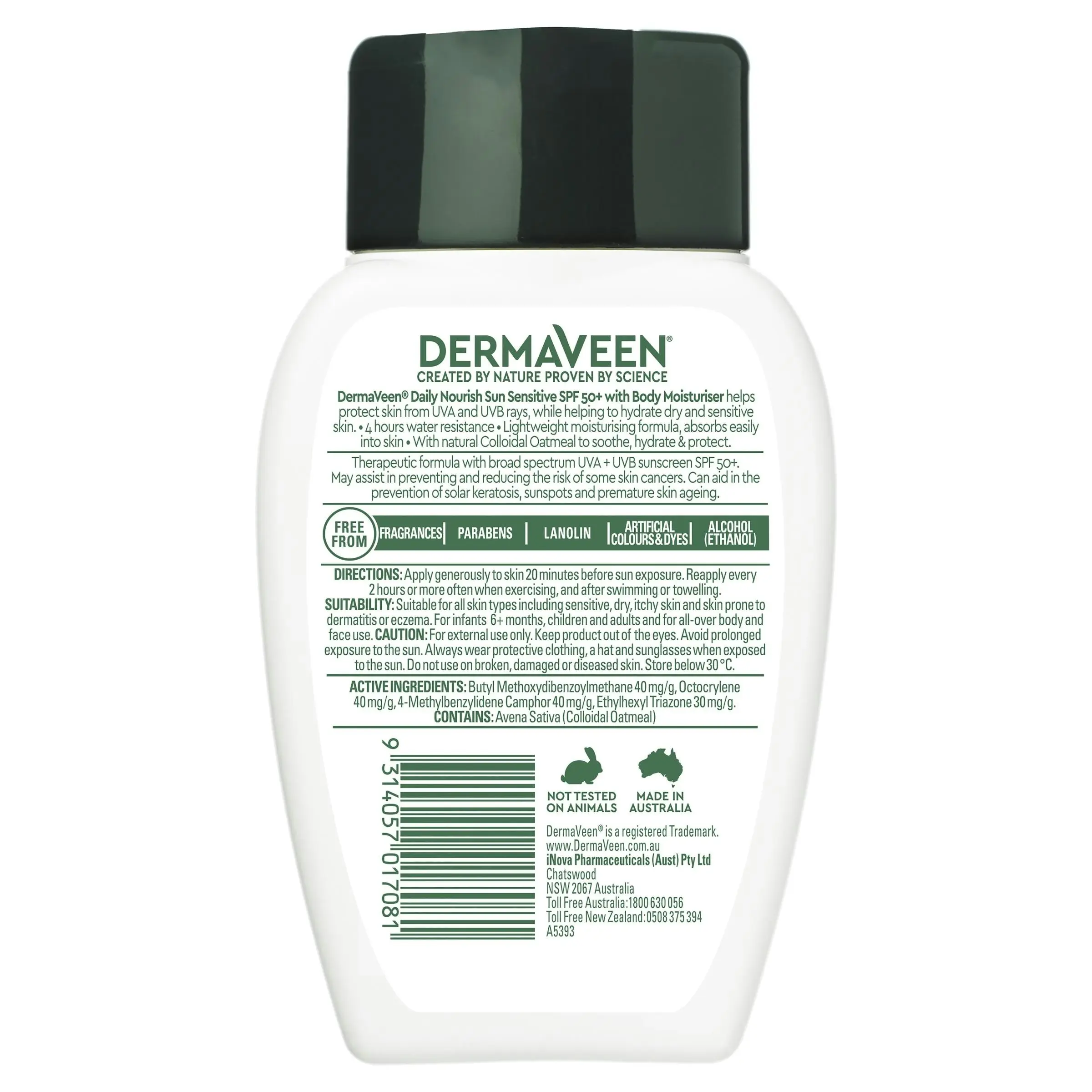 DermaVeen Sensitive Sun Face & Body Moisturiser SPF50+ 250g