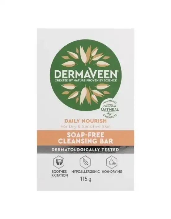 DermaVeen Daily Nourish Soap-Free Cleansing Bar for Dry & Sensitive Skin 115g