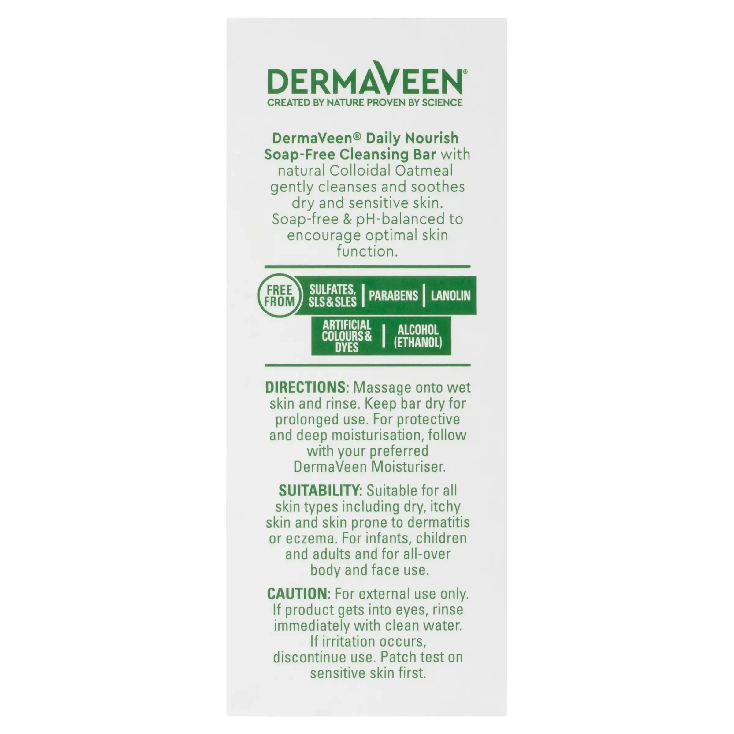 DermaVeen Daily Nourish Soap-Free Cleansing Bar for Dry & Sensitive Skin 115g