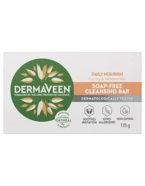 DermaVeen Daily Nourish Soap-Free Cleansing Bar for Dry & Sensitive Skin 115g