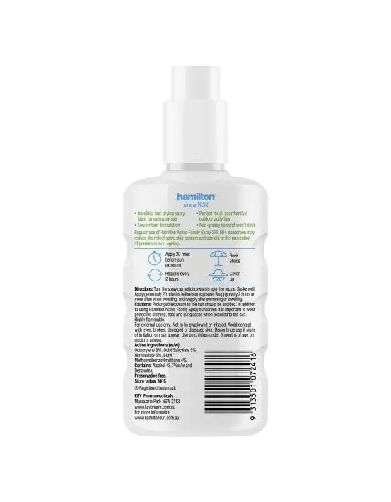 Hamilton Active Family Sunscreen SPF50+ Spray 200ml