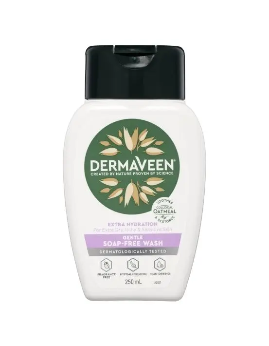 DermaVeen Extra Hydration Gentle Soap-Free Wash for Extra Dry, Itchy & Sensitive Skin 250mL