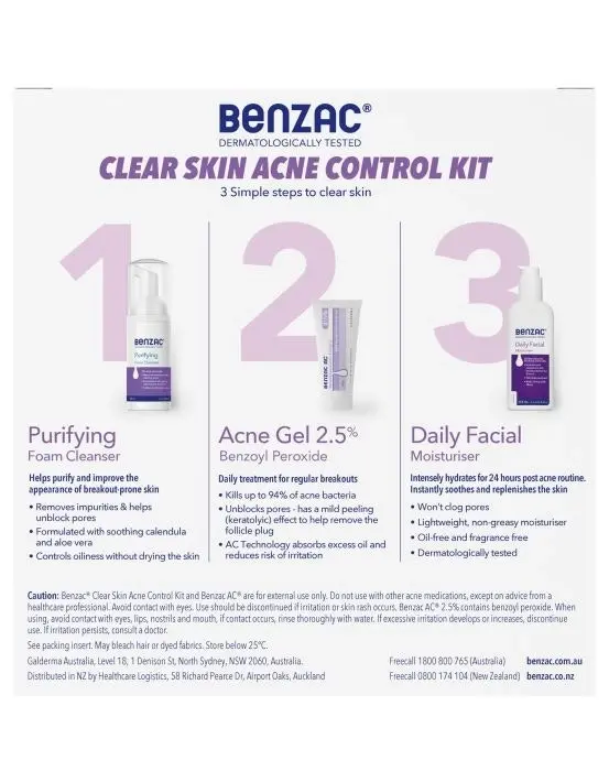 Benzac 3 Step Clear Skin Acne Kit 60g