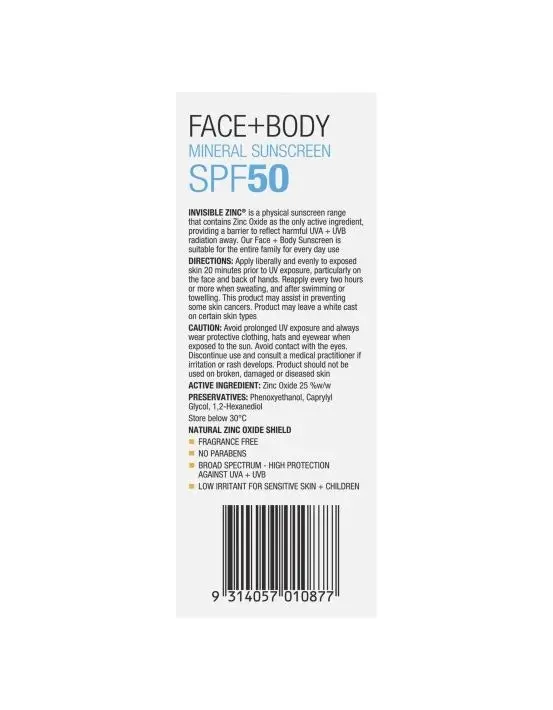 Invisible Zinc Face + Body Mineral Sunscreen SPF 50 75g