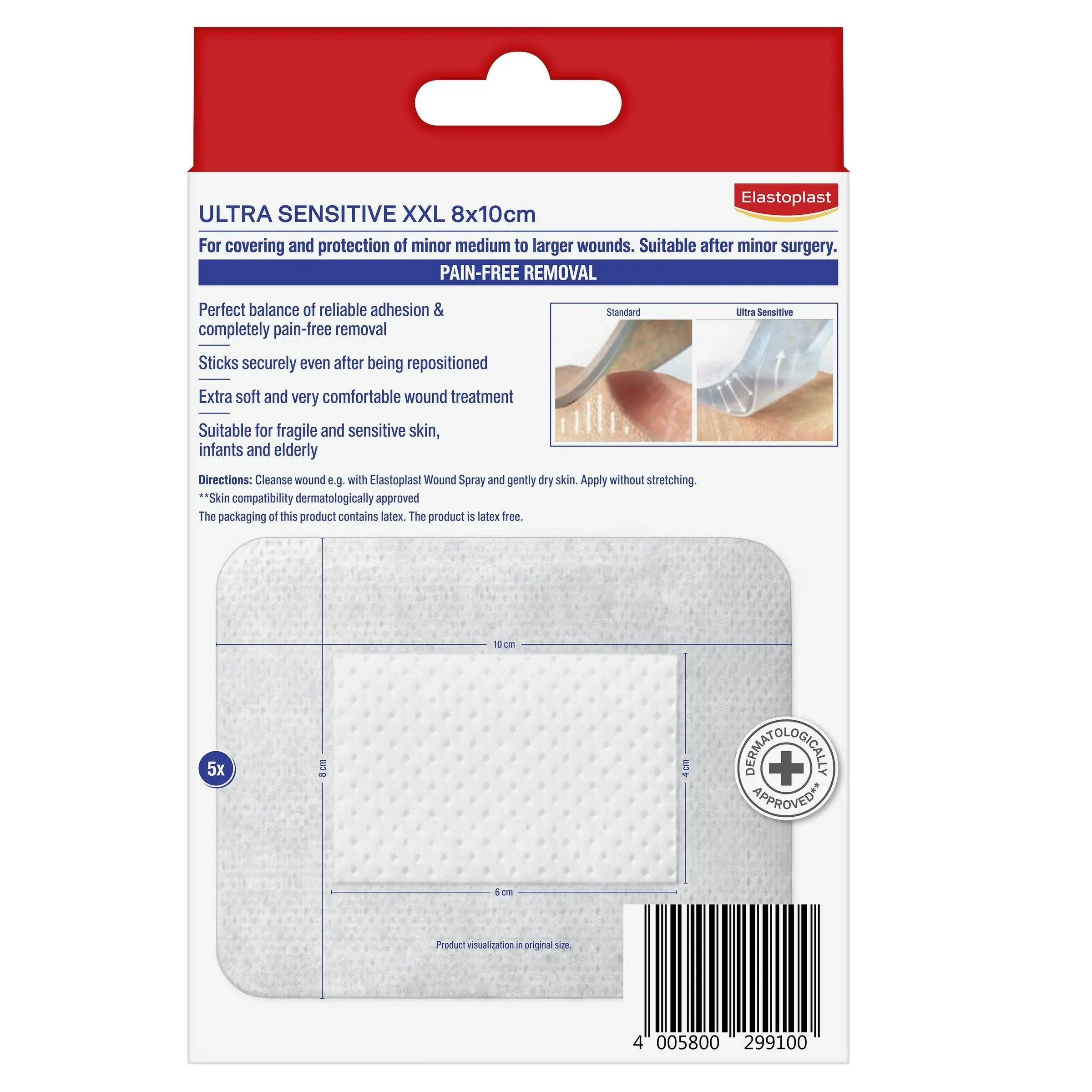 Elastoplast Ultra Sensitive Dressing XXL 8x10cm 5 Pack