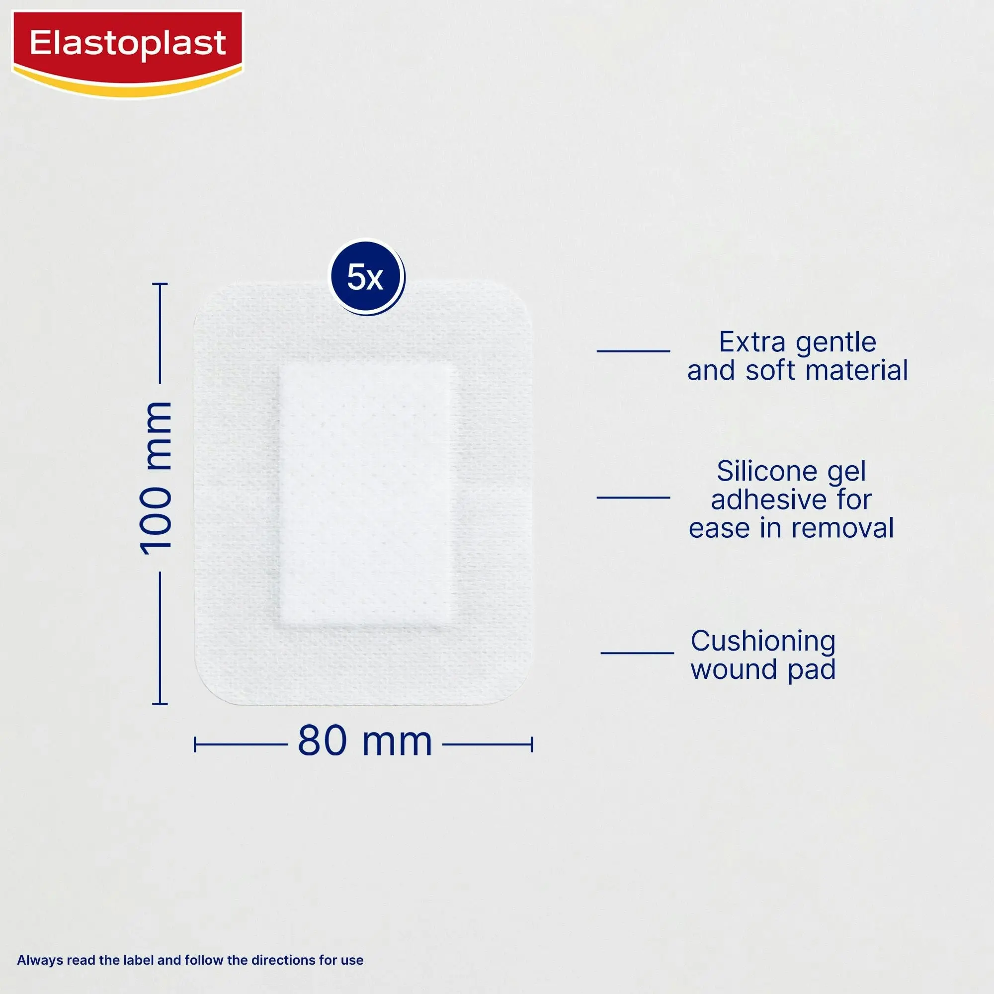 Elastoplast Ultra Sensitive Dressing XXL 8x10cm 5 Pack