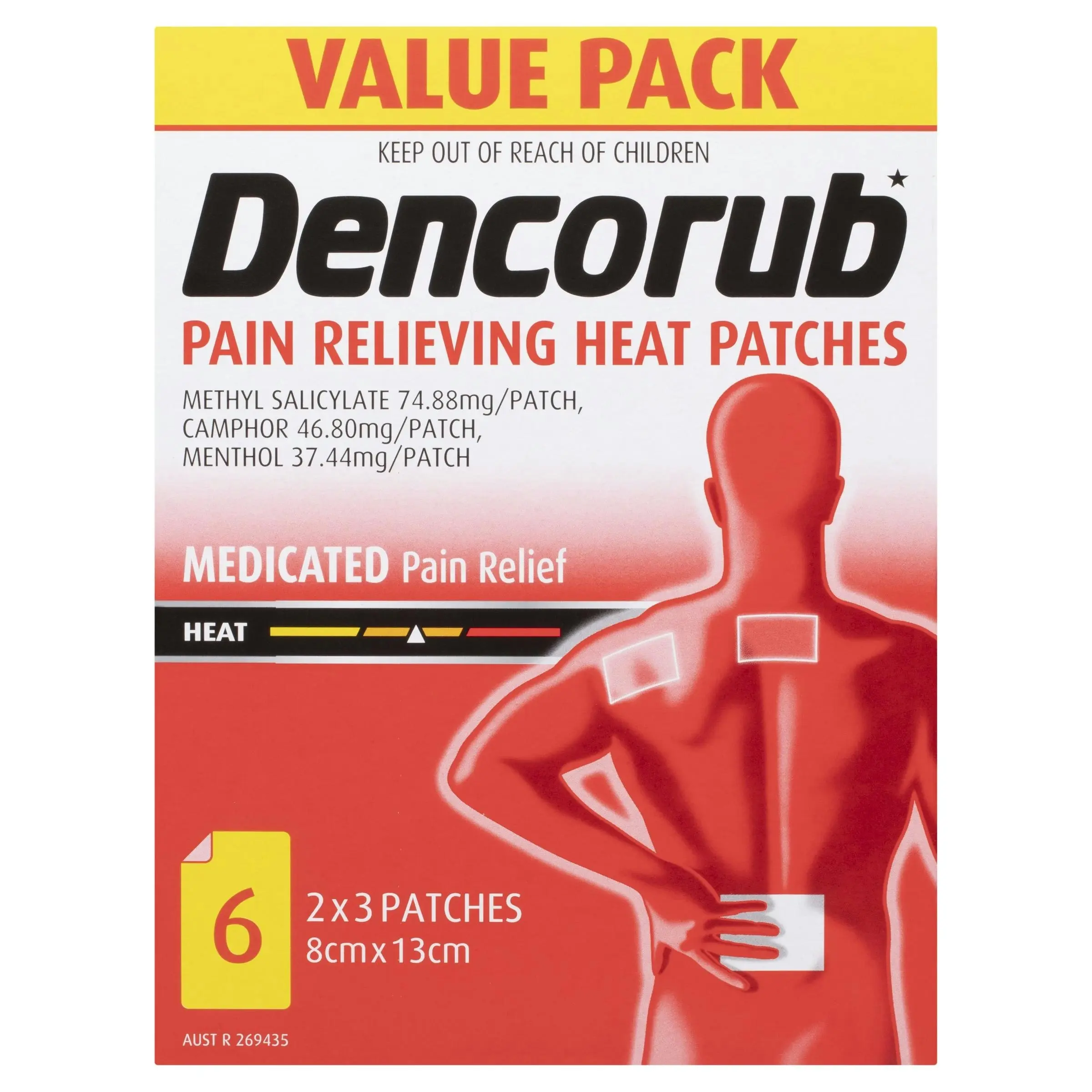 Dencorub Pain Relieving Heat Patches 6 Pack