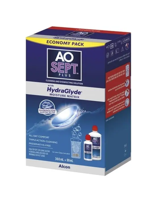 AoSept Plus Hydraglyde Economy Pack 360ml + 90ml