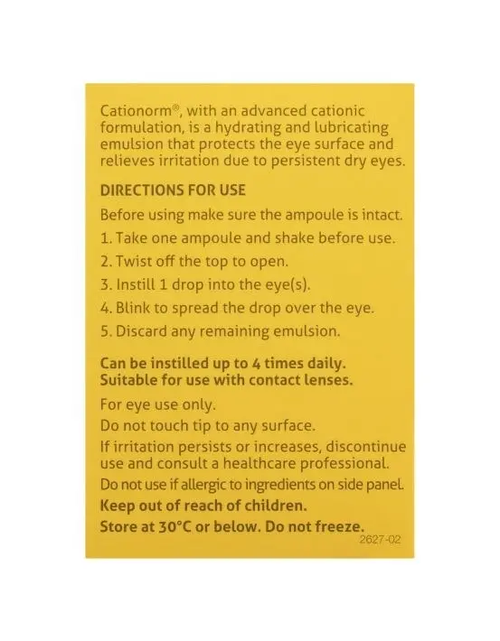 Cationorm Dry Eye Relief Preservative Free 0.4ml x 30 Vials