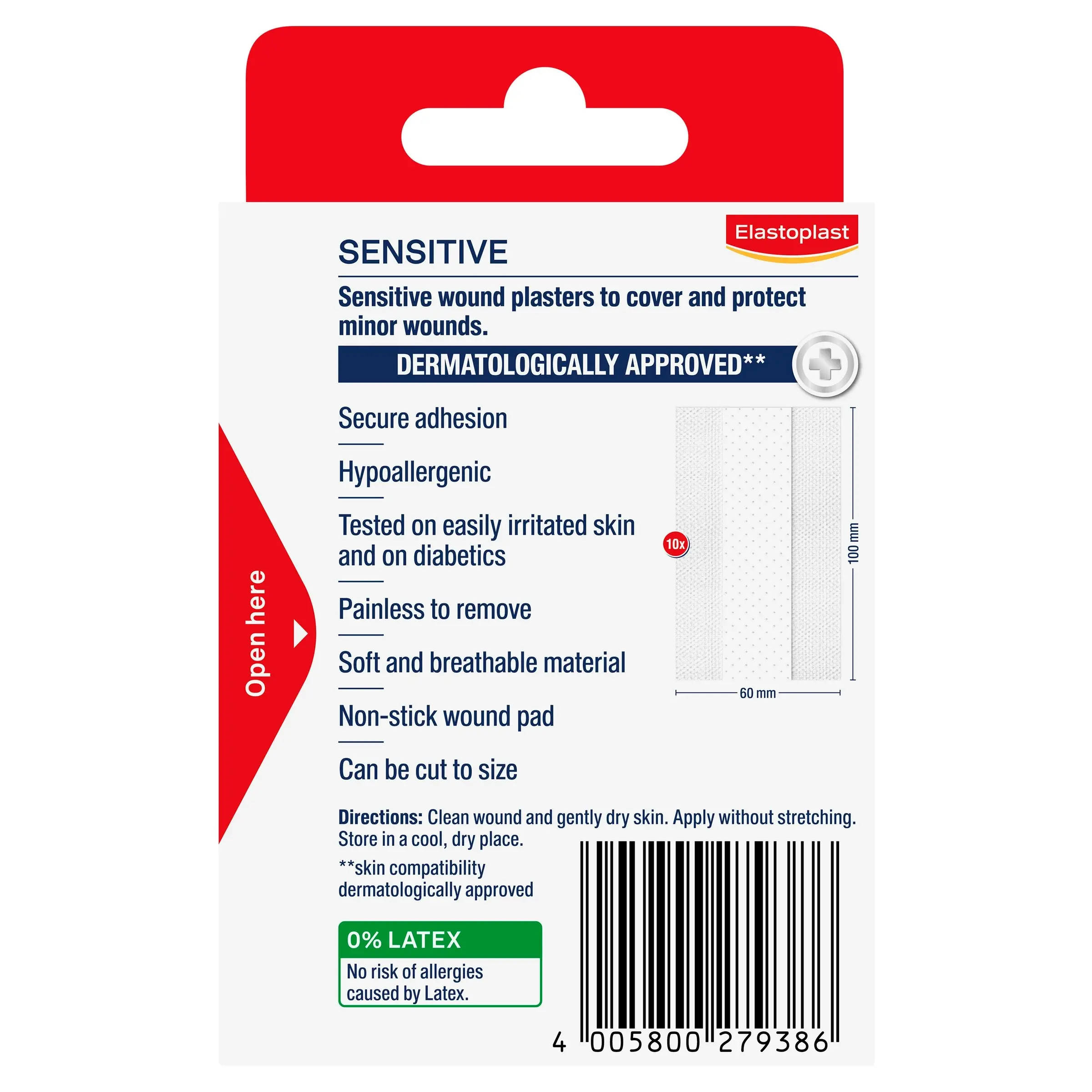 Elastoplast Sensitive 6x10cm Strips 10 Pack