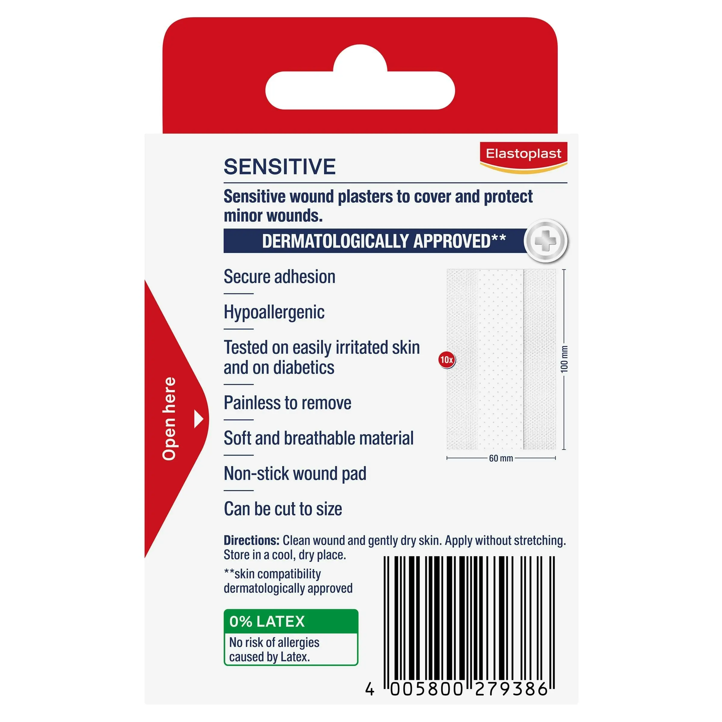 Elastoplast Sensitive 6x10cm Strips 10 Pack