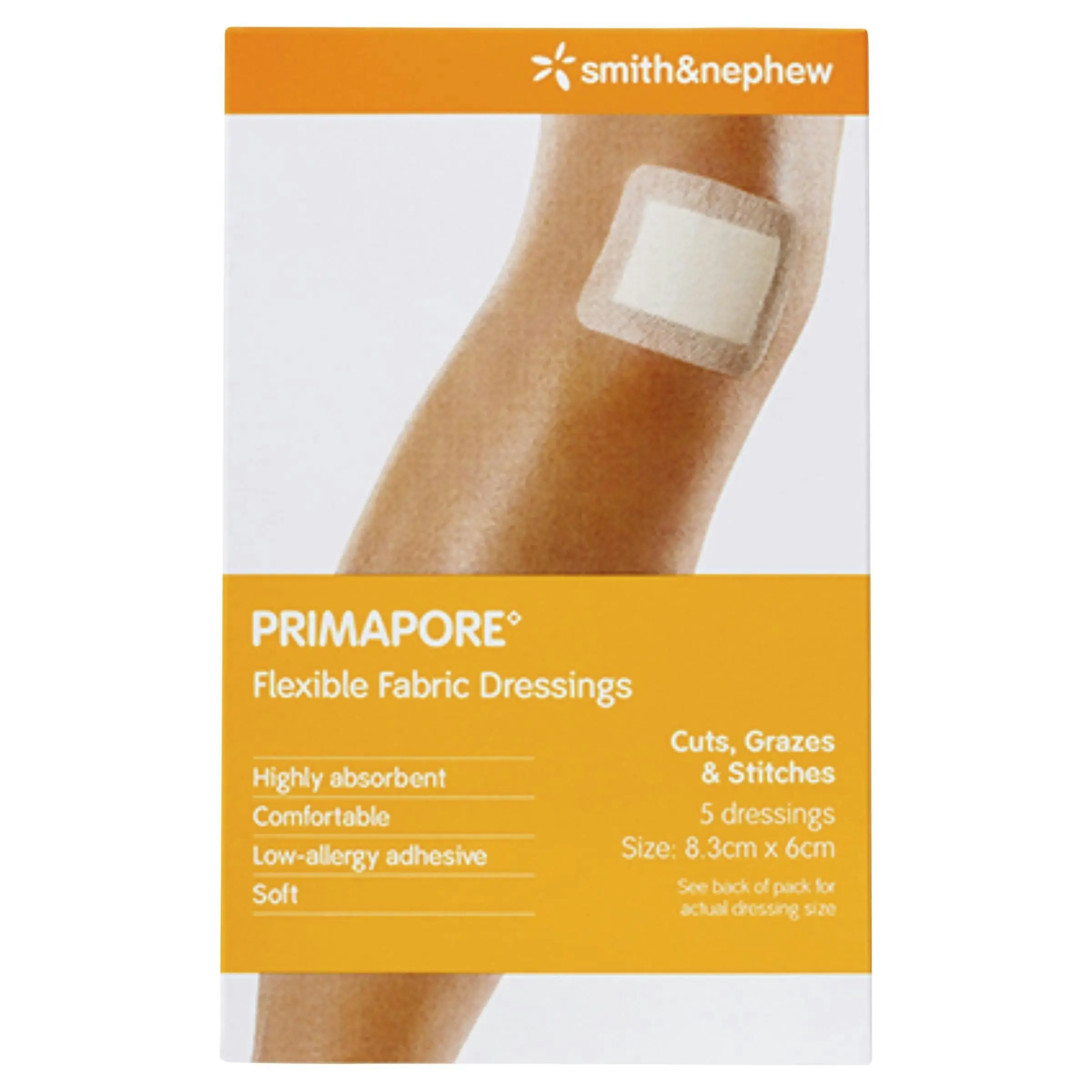 PRIMAPORE Adhesive Wound Dressing - 8.3cm x 6cm - 5 Pack