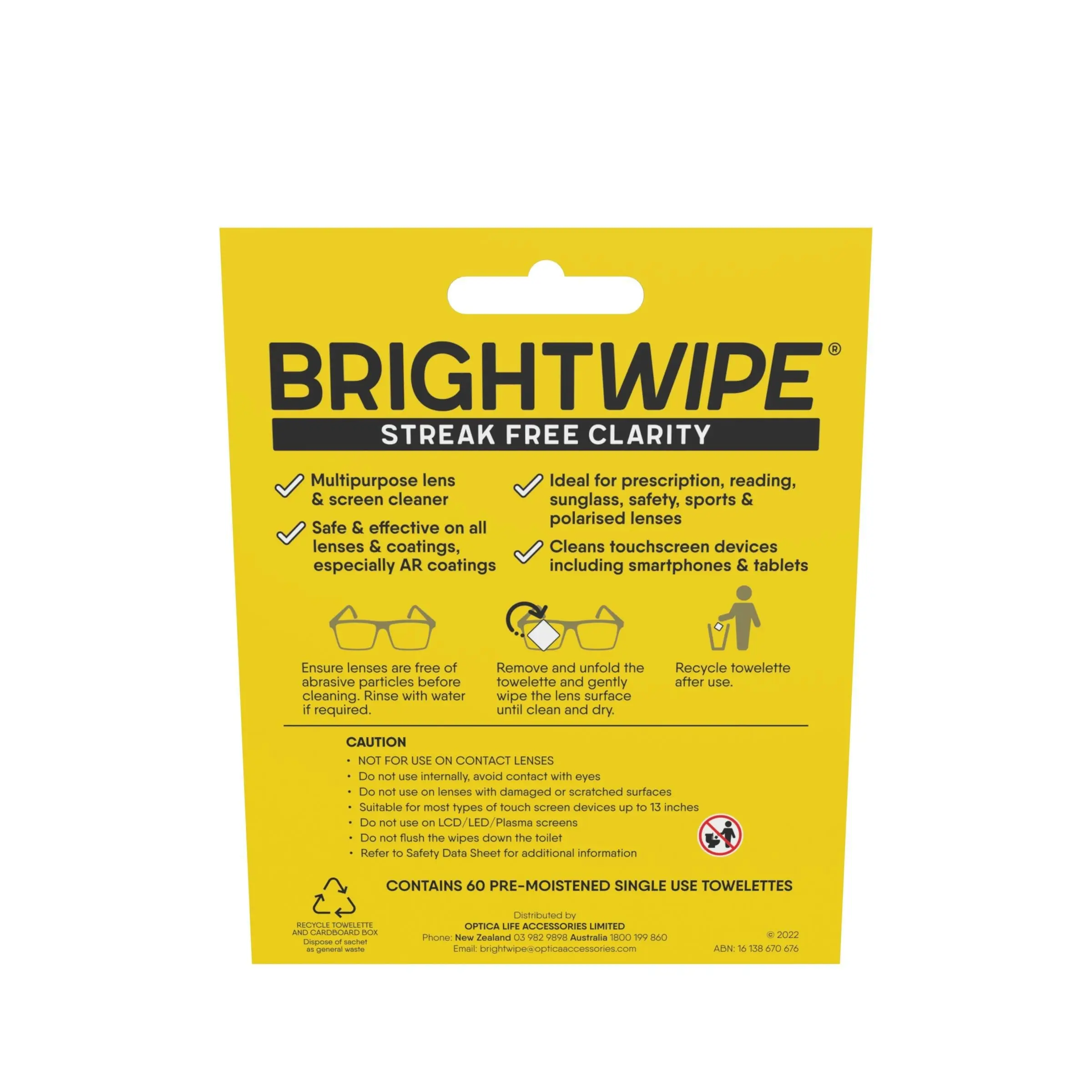 Brightwipe Lens Cleaning Wipes 60 Pack