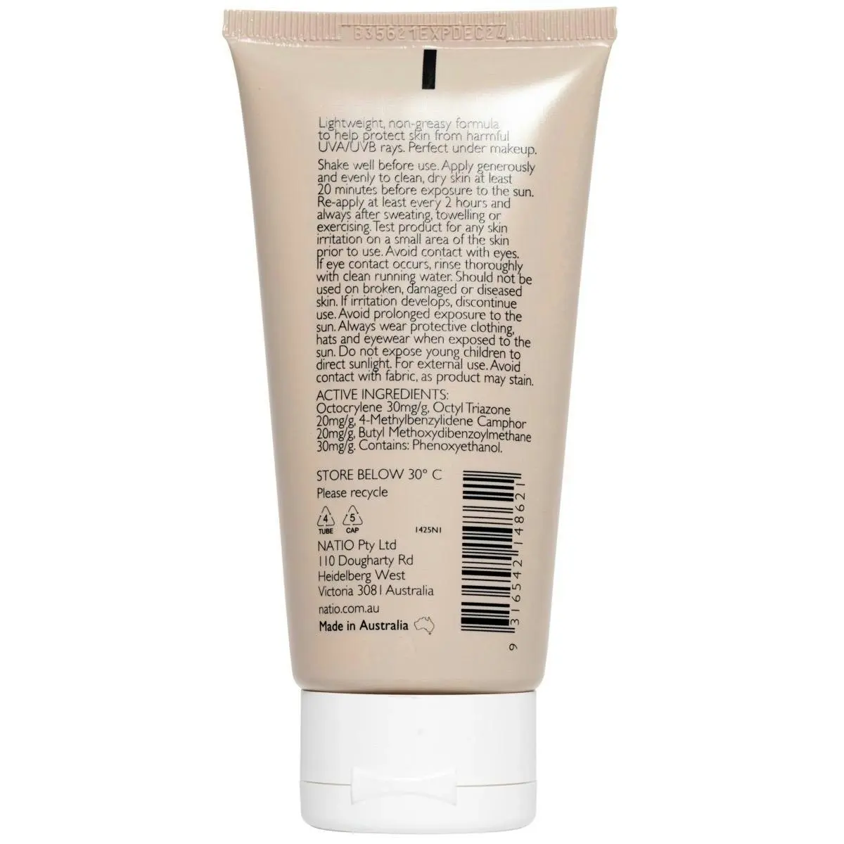 Natio Ageless Daily Moisturiser UV Protection SPF 50+ 75g