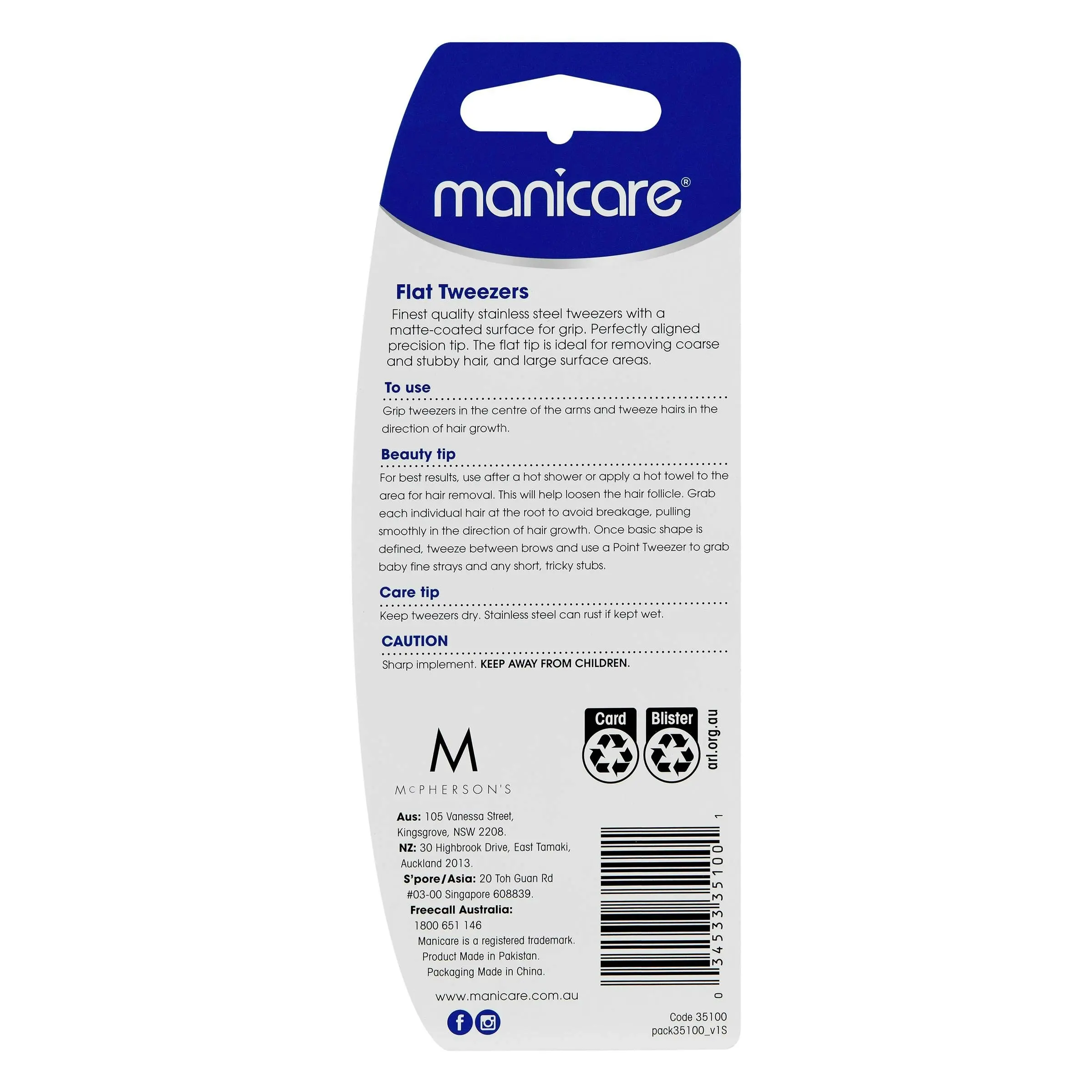 Manicare Flat Tweezers