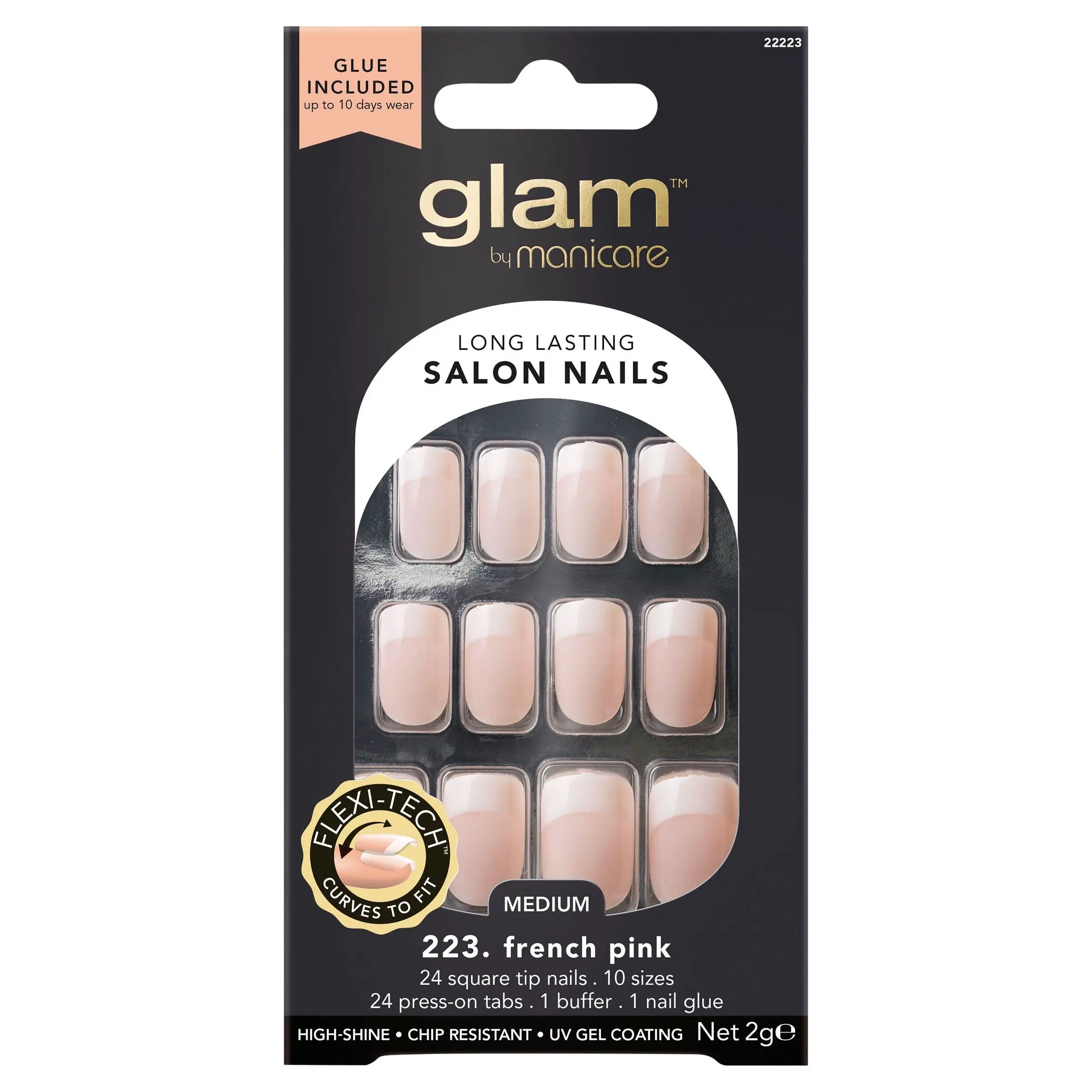 Glam by Manicare 223. French Pink Med Square Nails