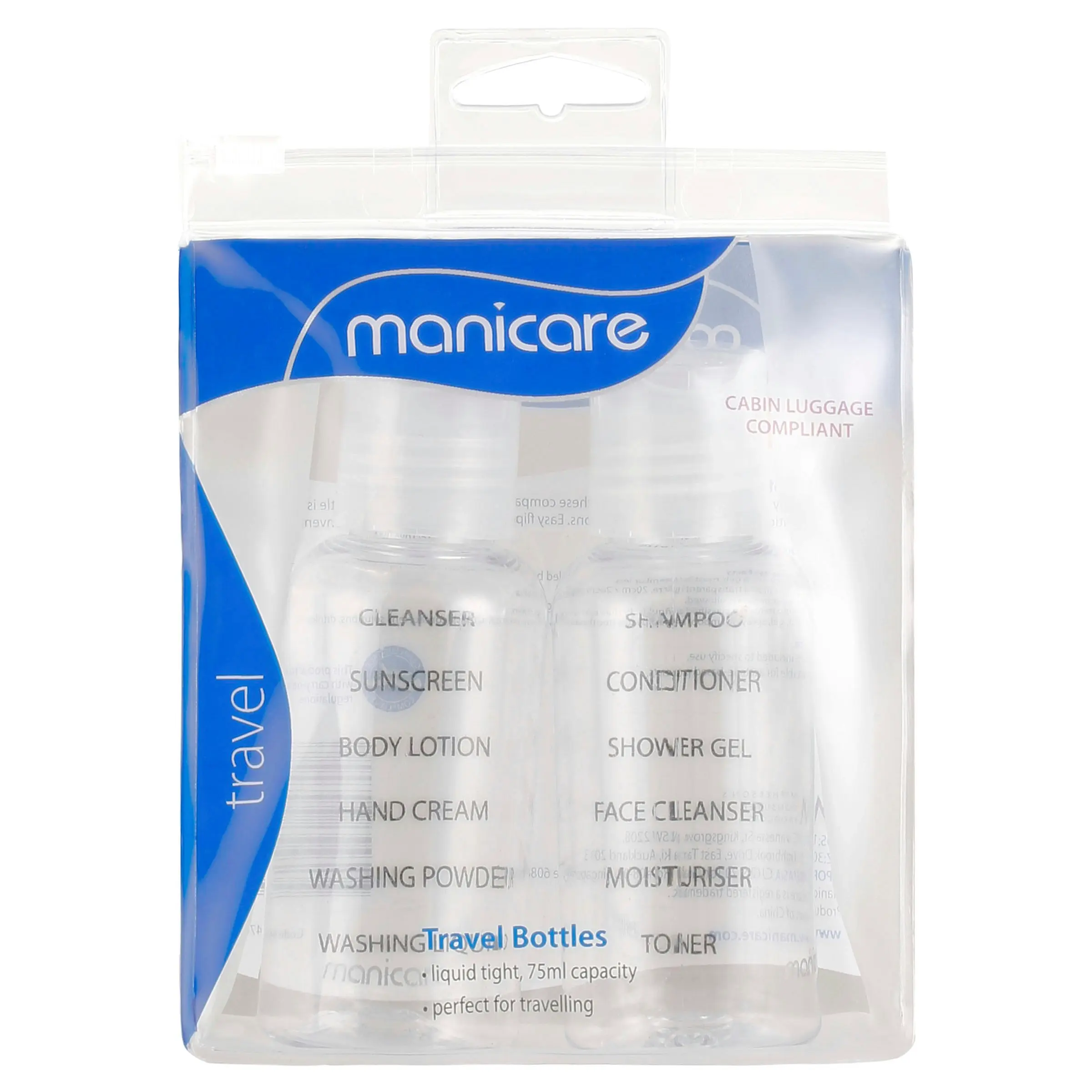 Manicare Travel Bottles with ID Labels 2 Pack