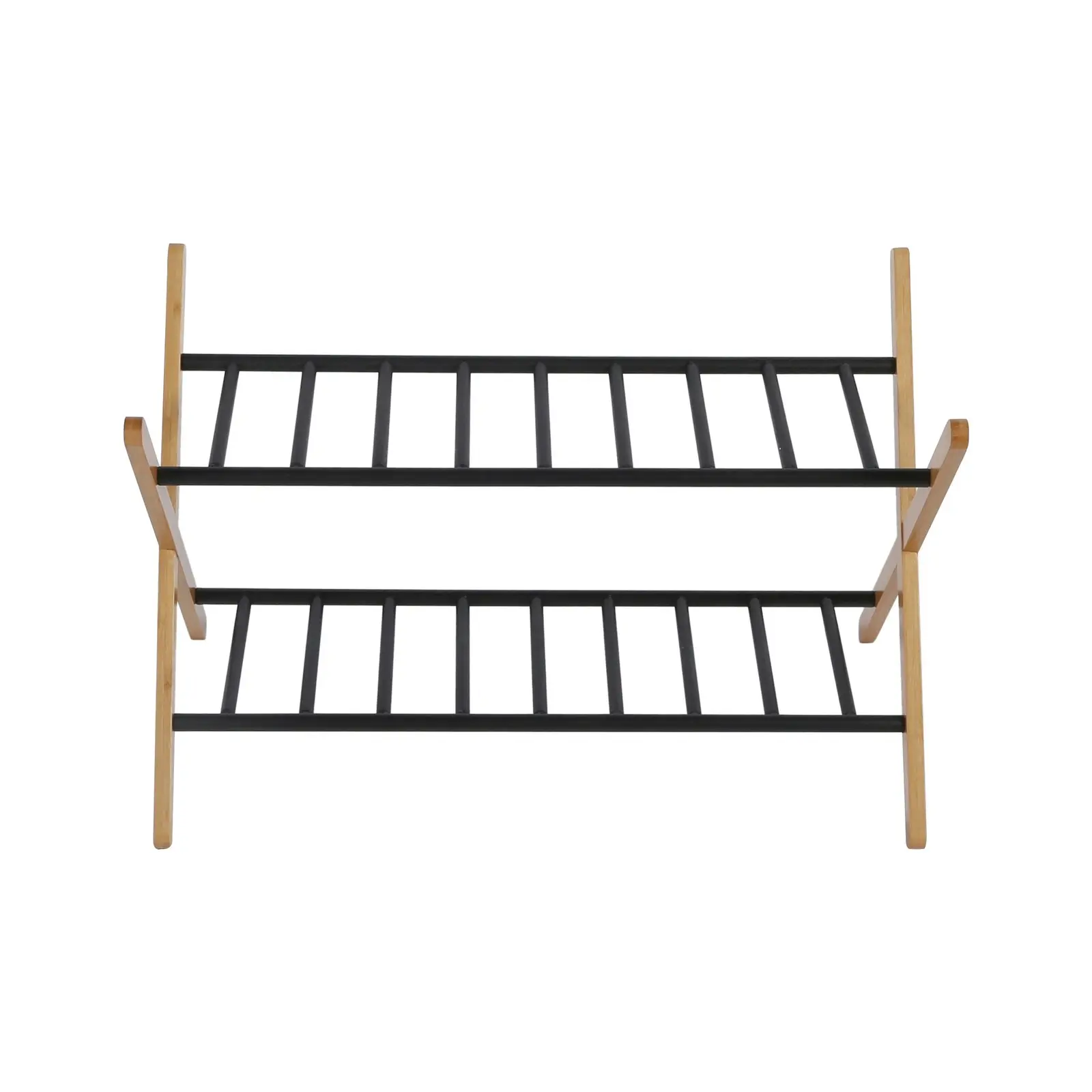 Sherwood Home 2-Tier Portable Natural Bamboo and Metal Shoe Rack Light Brown- 66X35.5X42cm