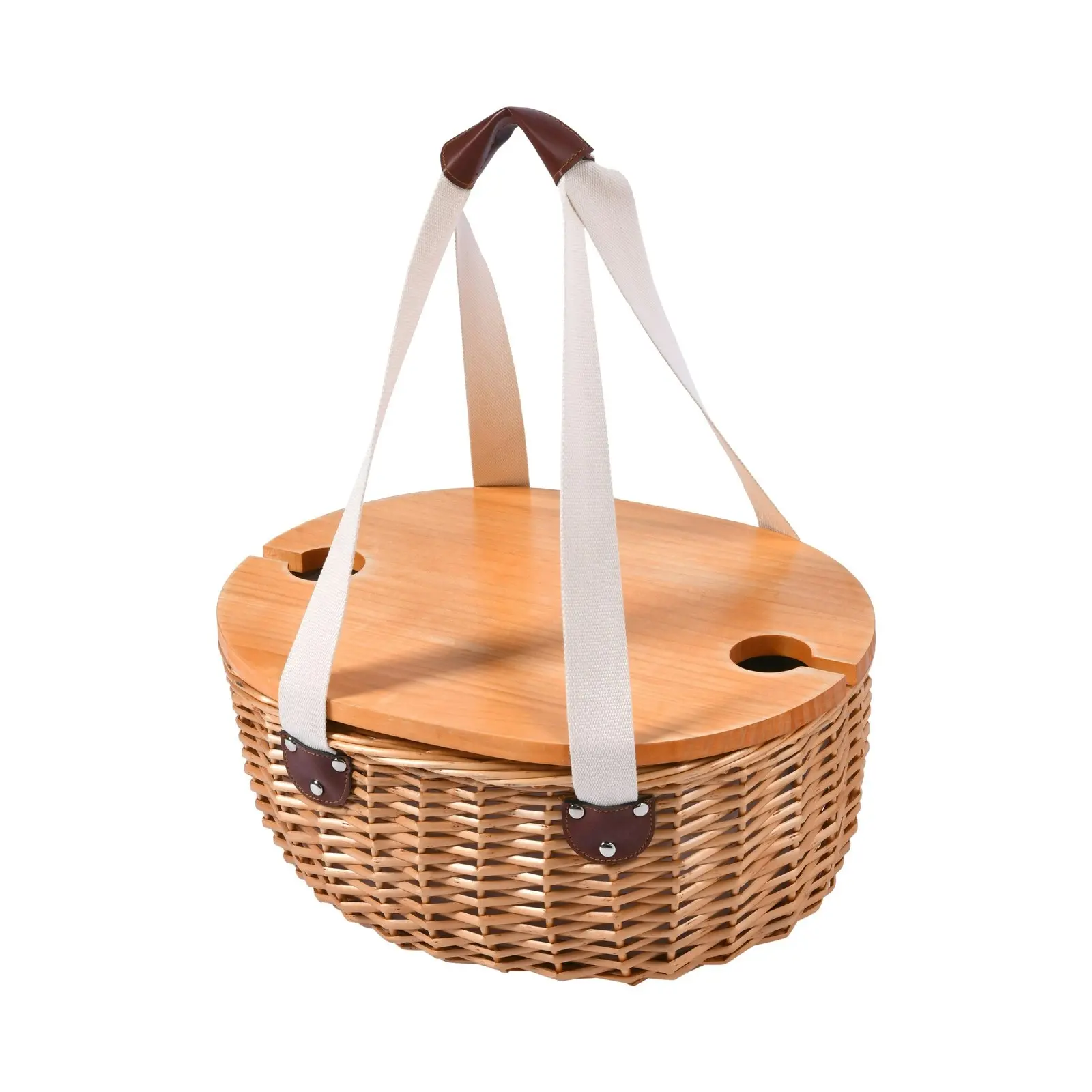 Vibes McLaren Vale 2 Person Oval Insulated Wicker Basket with Folding Table  Natural & Cream