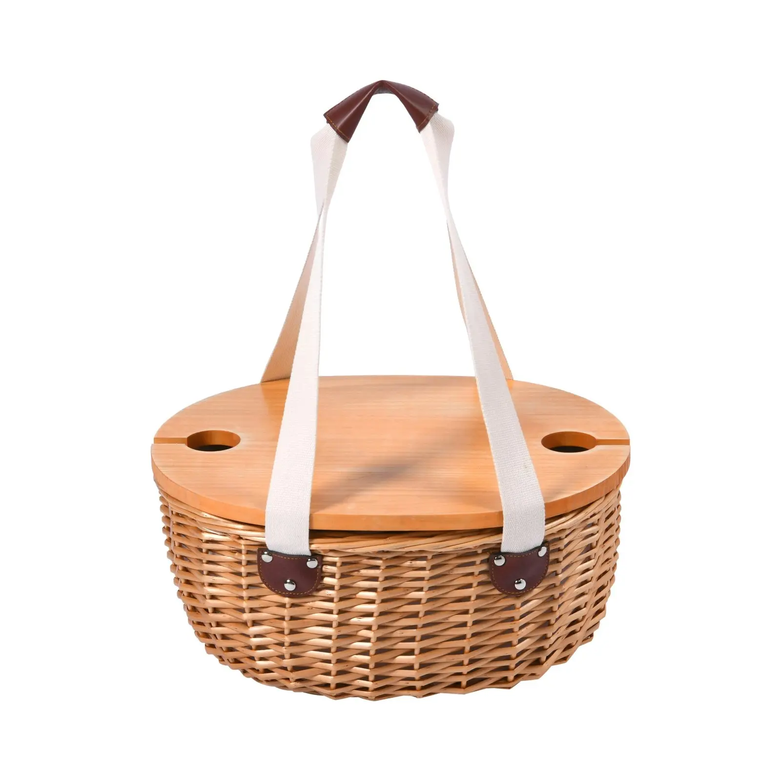 Vibes McLaren Vale 2 Person Oval Insulated Wicker Basket with Folding Table  Natural & Cream