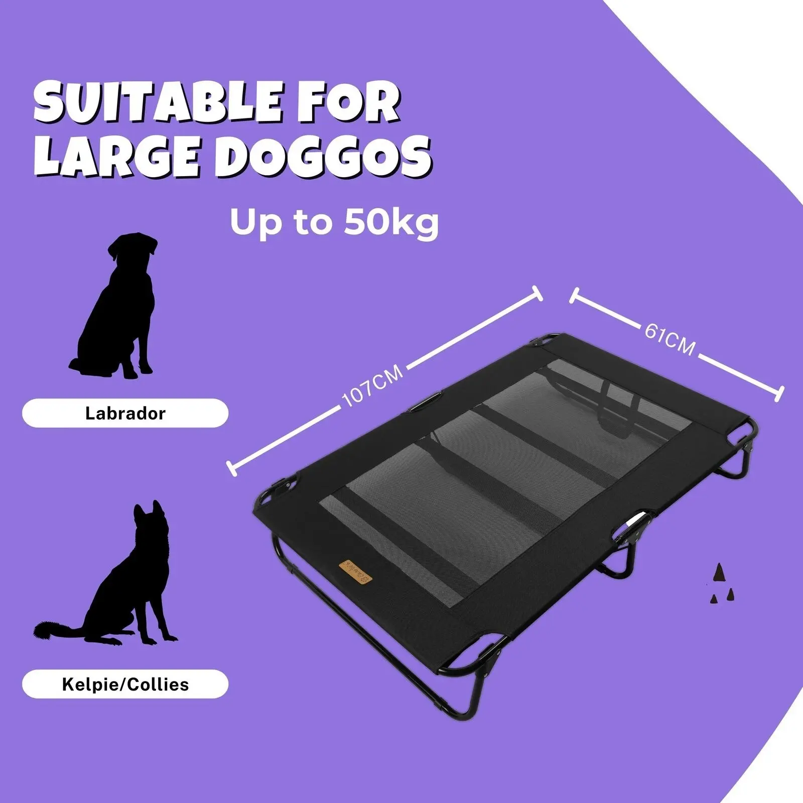 Charlie's Adventure Foldable Travel Trampoline Dog Bed 107x61x20cm Large Black