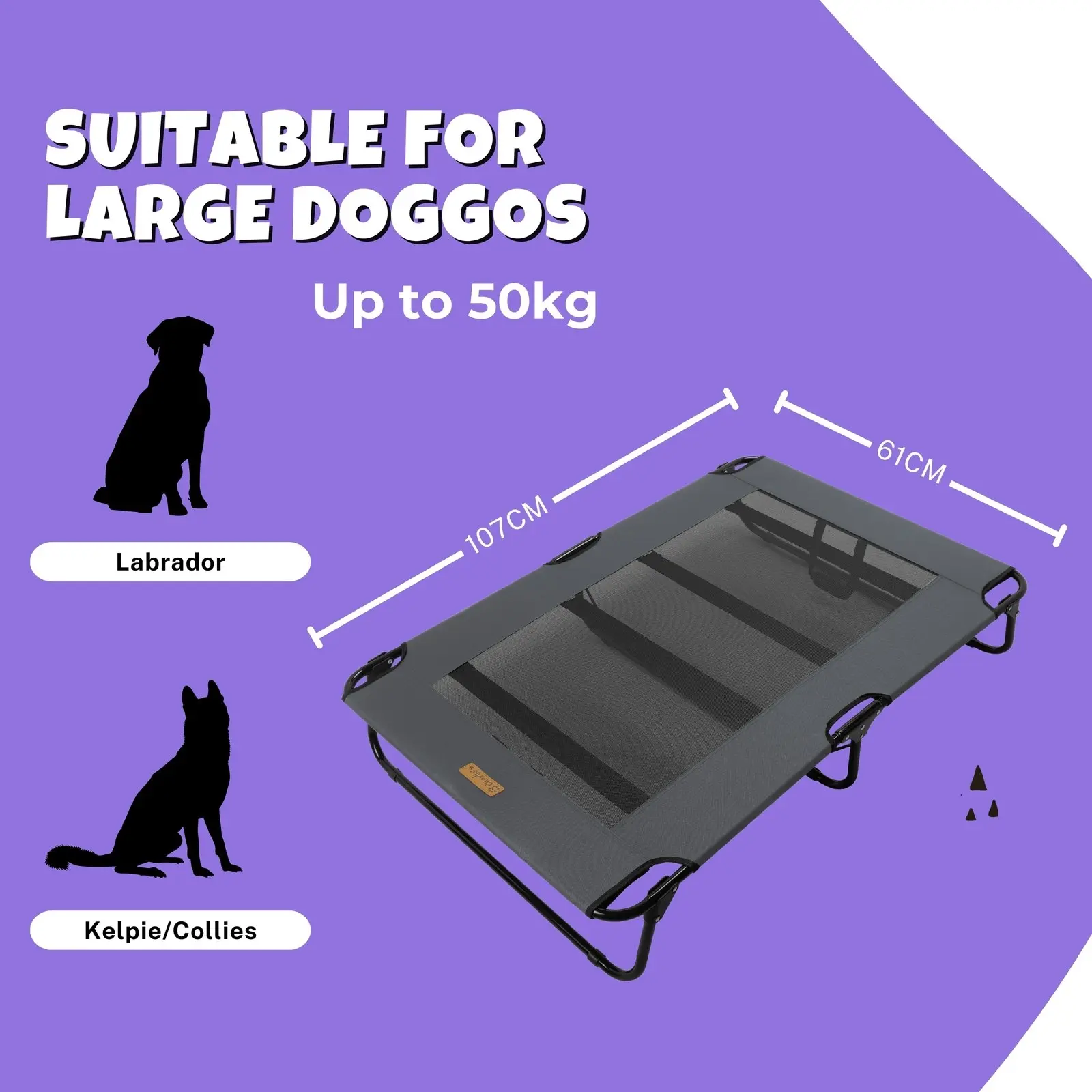 Charlie's Adventure Foldable Travel Trampoline Dog Bed 107x61x20cm Large Grey