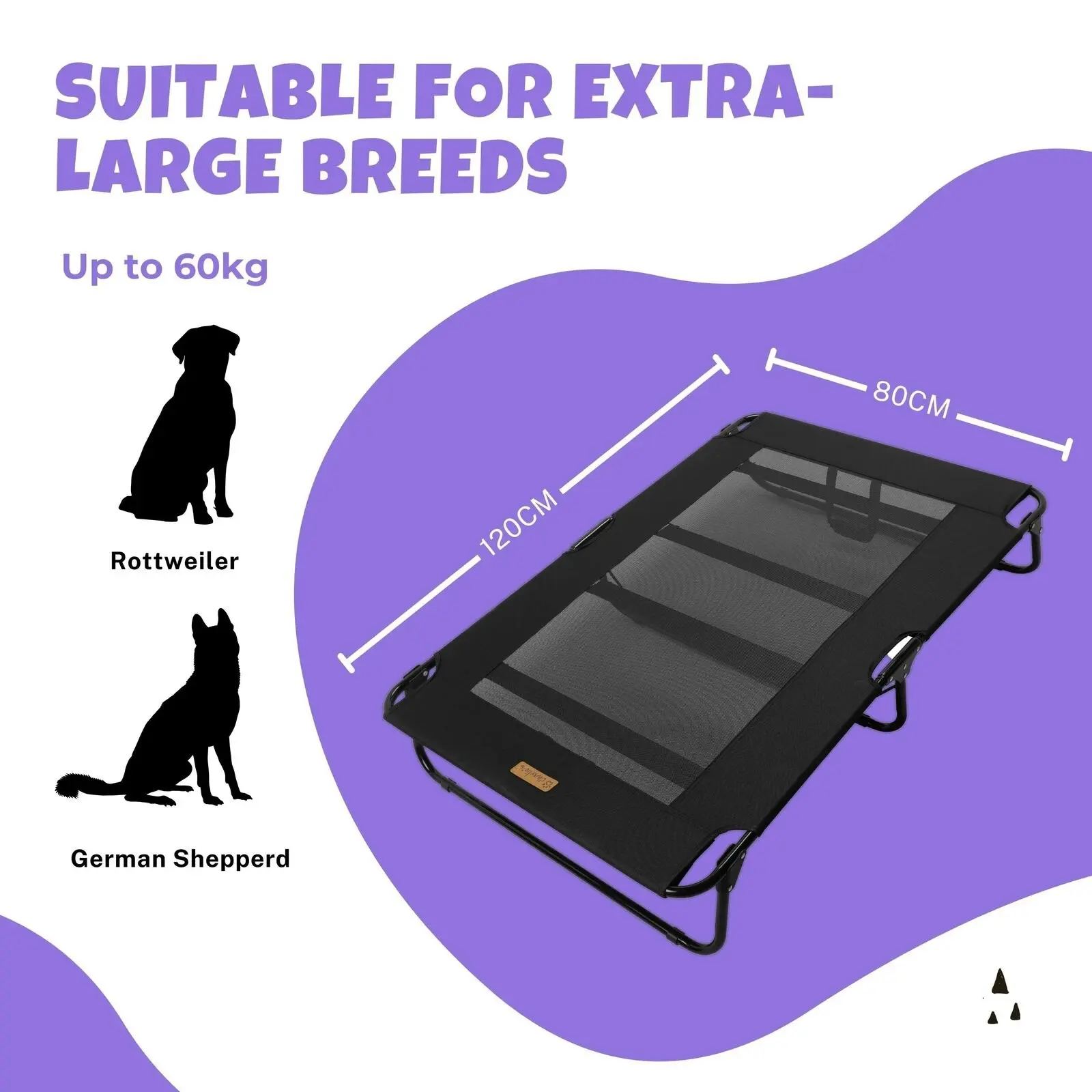 Charlie's Adventure Foldable Travel Trampoline Dog Bed 120x80x22cm X-Large Black