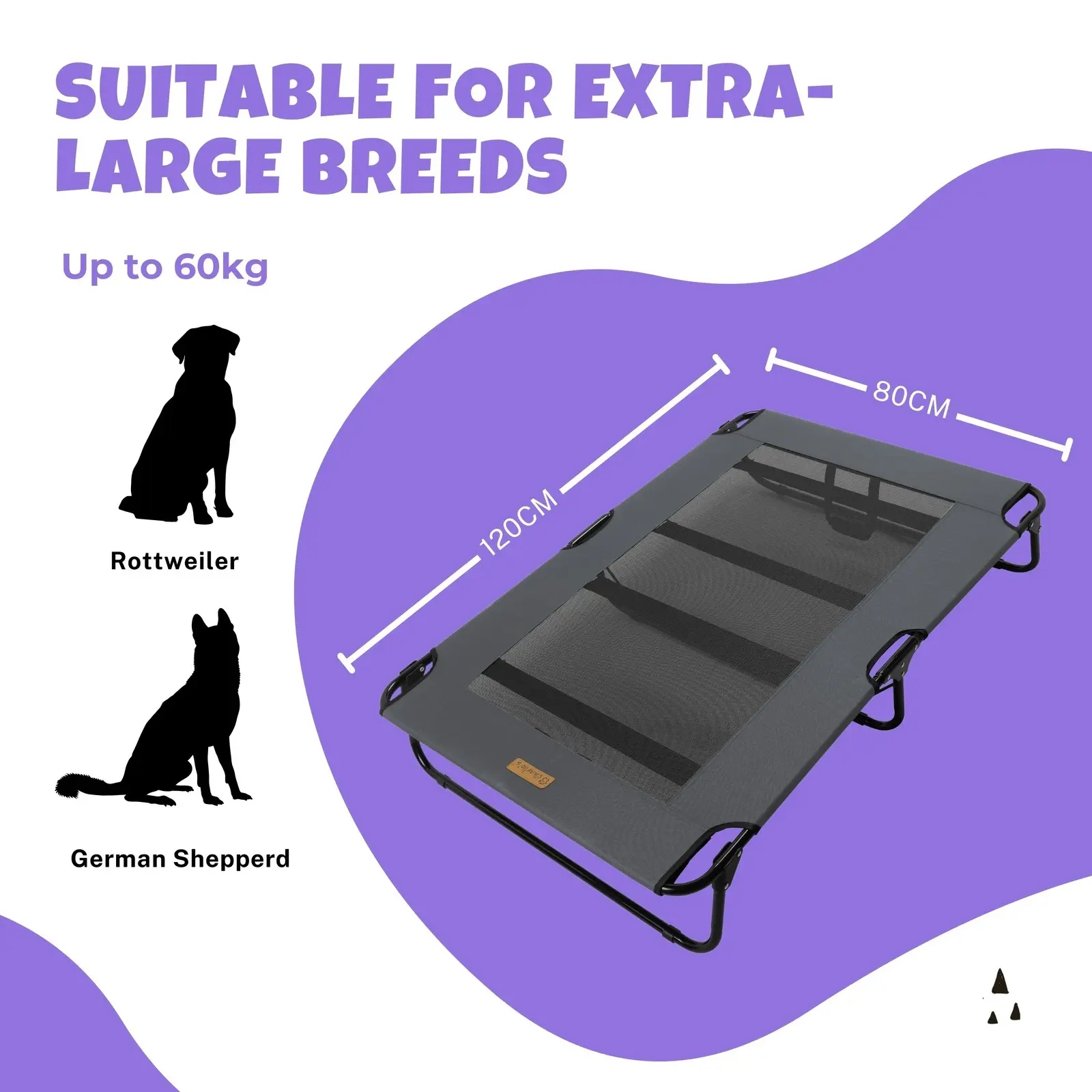 Charlie's Adventure Foldable Travel Trampoline Dog Bed 120x80x22cm X-Large Grey