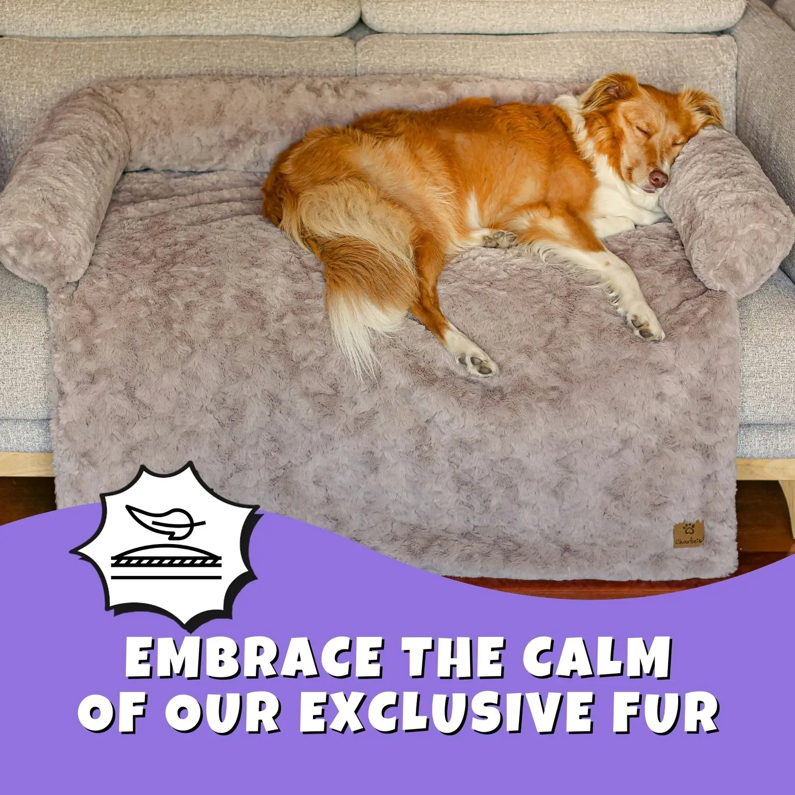 Charlie's VIP Lush Faux Fur Bolster Sofa Protector Calming Dog Bed Natural XX-Large