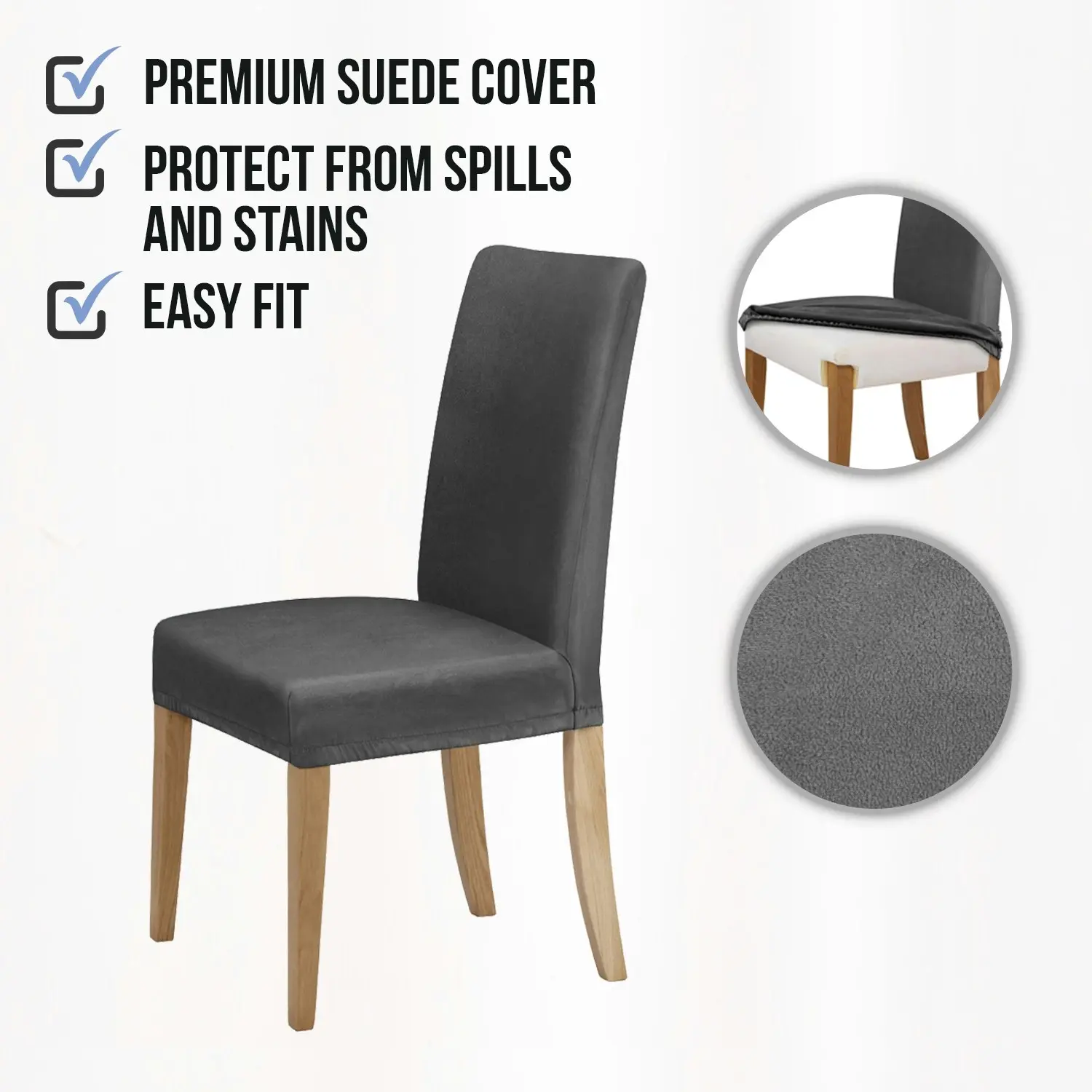 Sherwood Home Premium Faux Suede Charcoal Dining Chair Cover