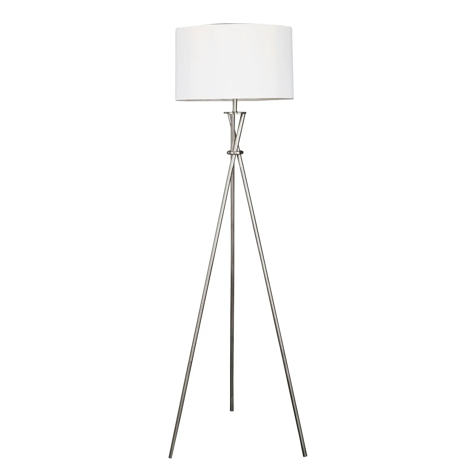 Sherwood Lighting Art Deco Tripod Floor Lamp White Polished Stainless Steel and White