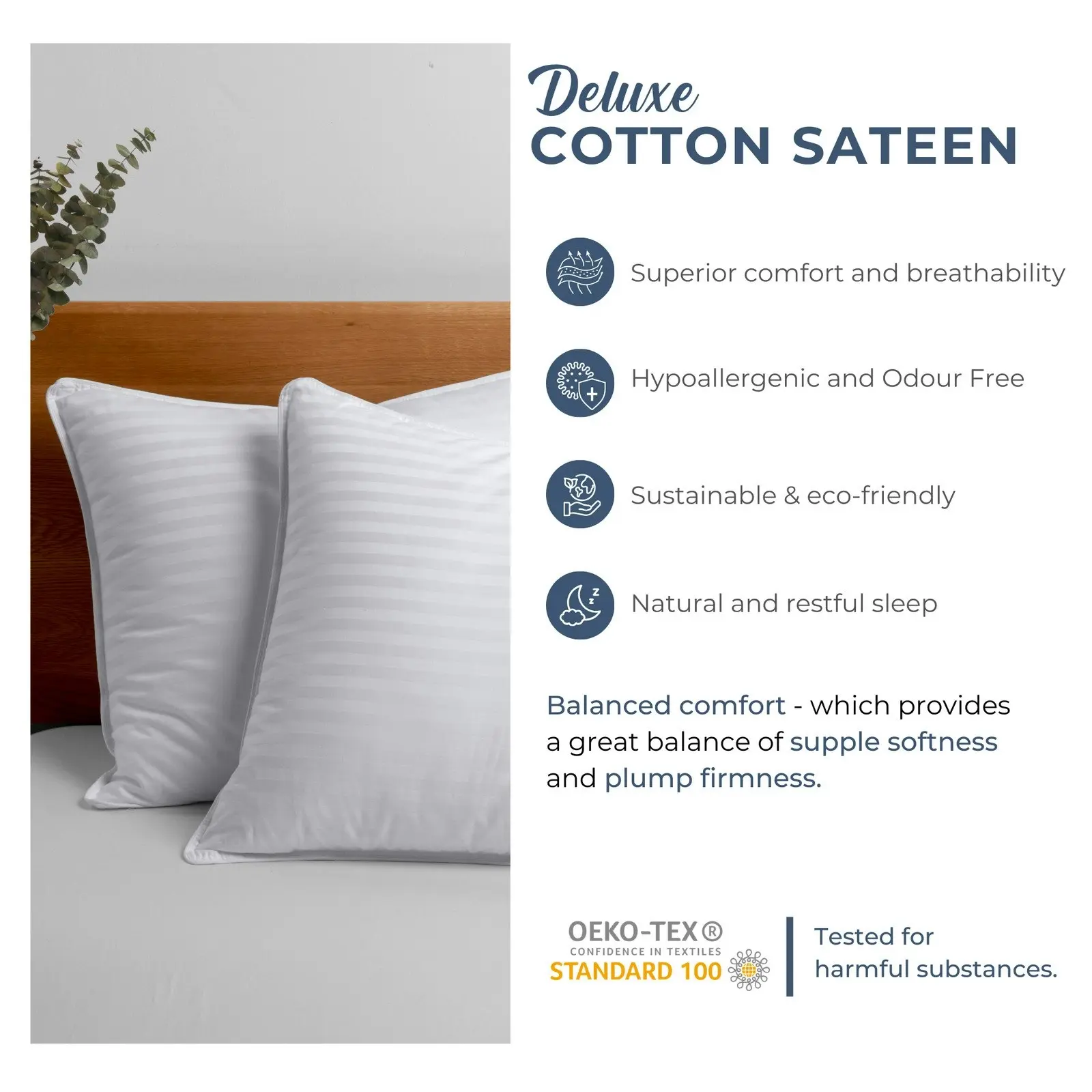 Dreamaker Cotton Sateen Cover Microfibre Pillow Standard 4 Pack