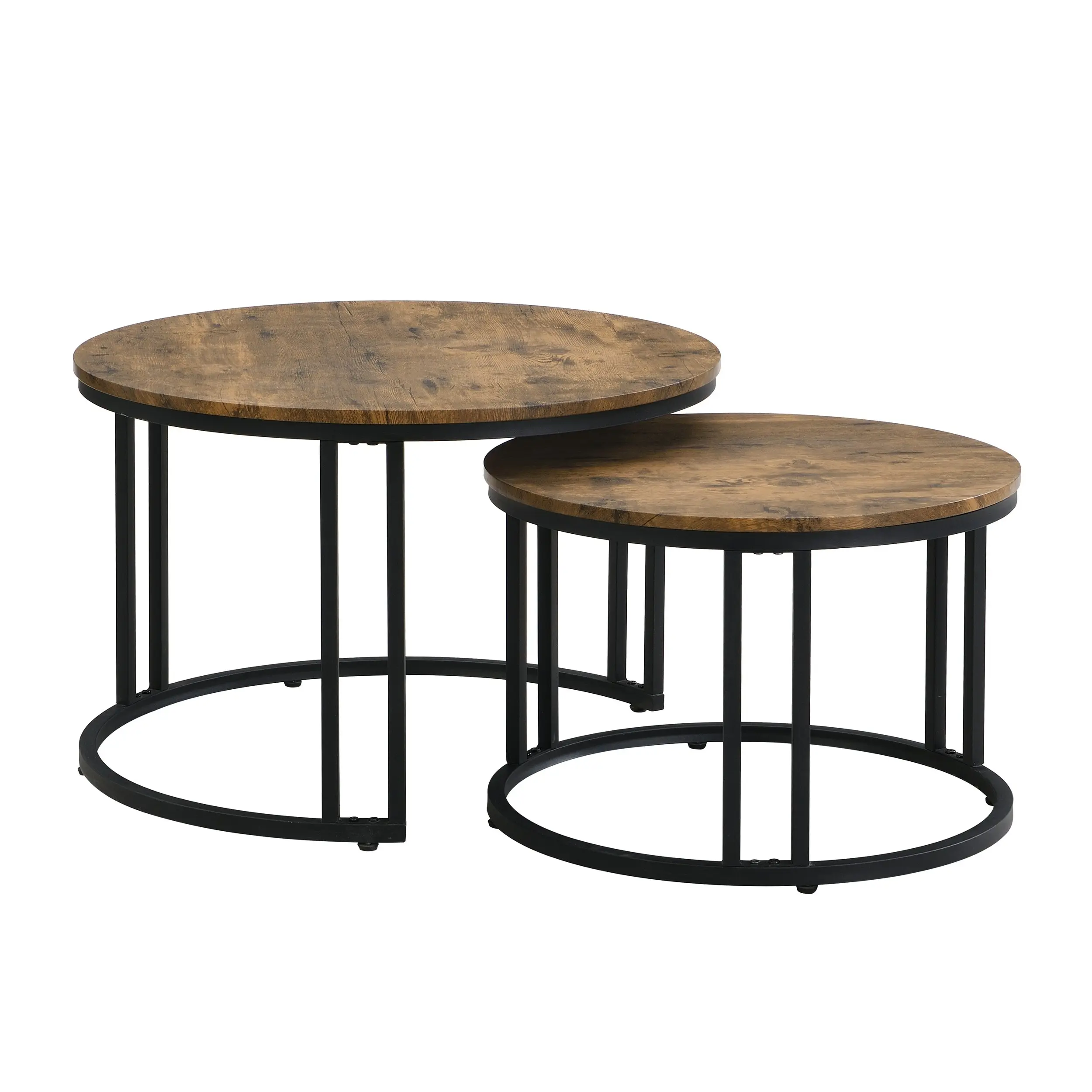 IHOMDEC Industrial Round Metal and Wooden Nesting Coffee table Rustic Dark Brown