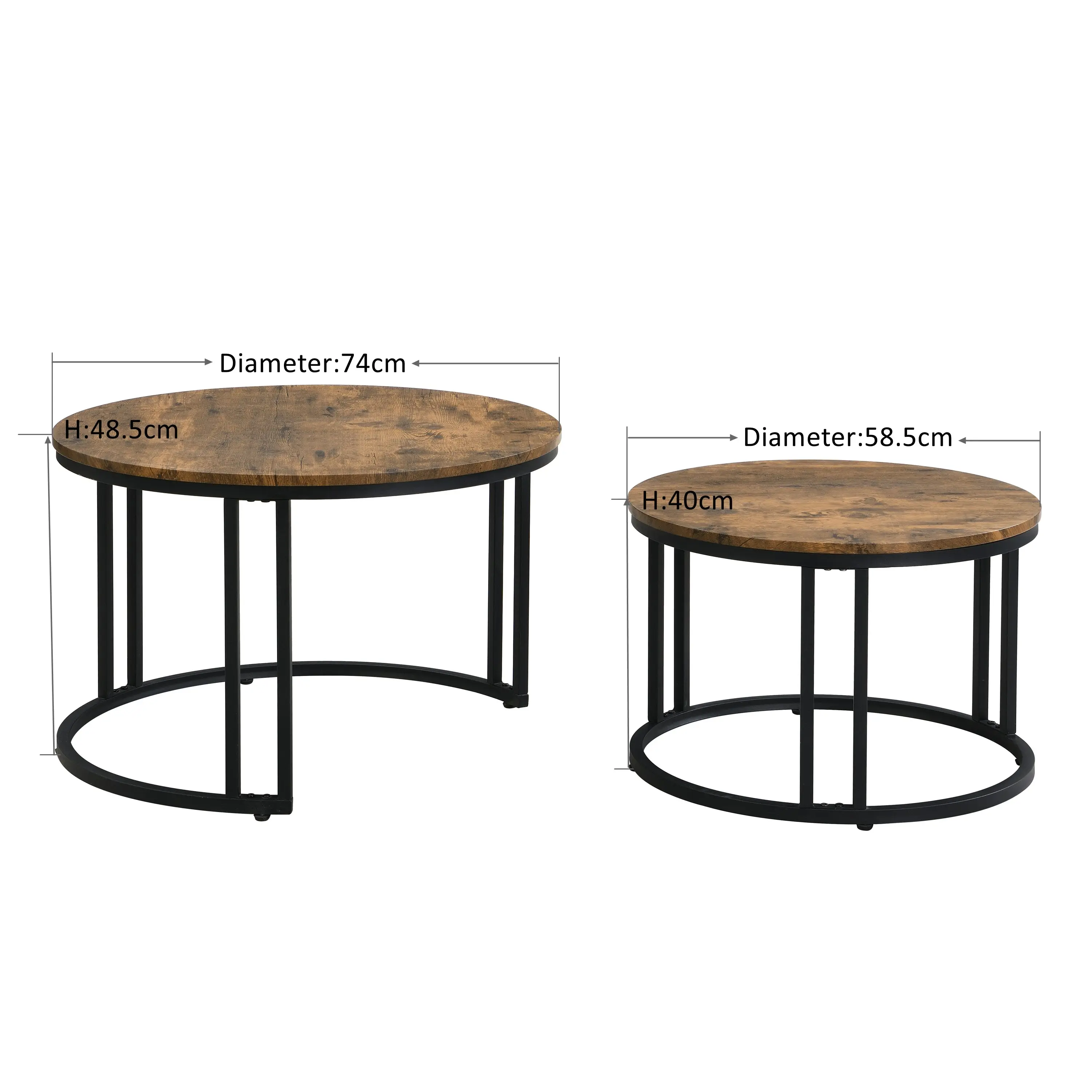 IHOMDEC Industrial Round Metal and Wooden Nesting Coffee table Rustic Dark Brown