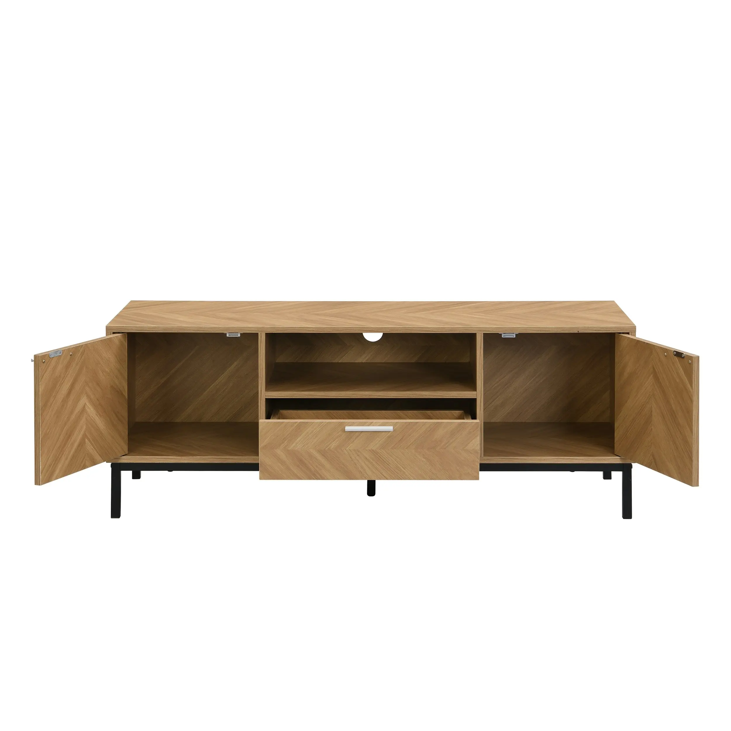 IHOMDEC Entertainment Unit TV Cabinet TV Stand Storage with Open Shelf and Two Cabinets Oak