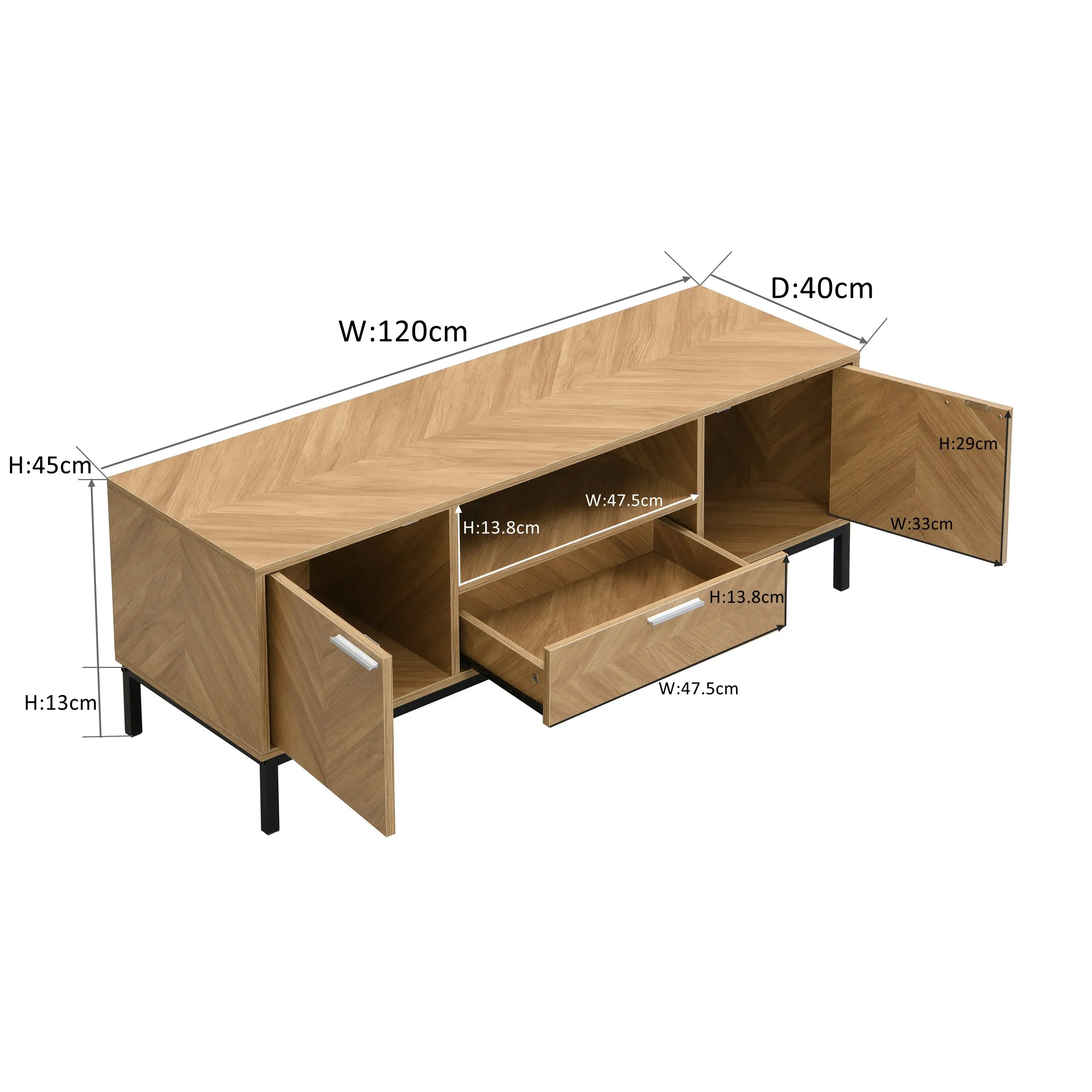 IHOMDEC Entertainment Unit TV Cabinet TV Stand Storage with Open Shelf and Two Cabinets Oak