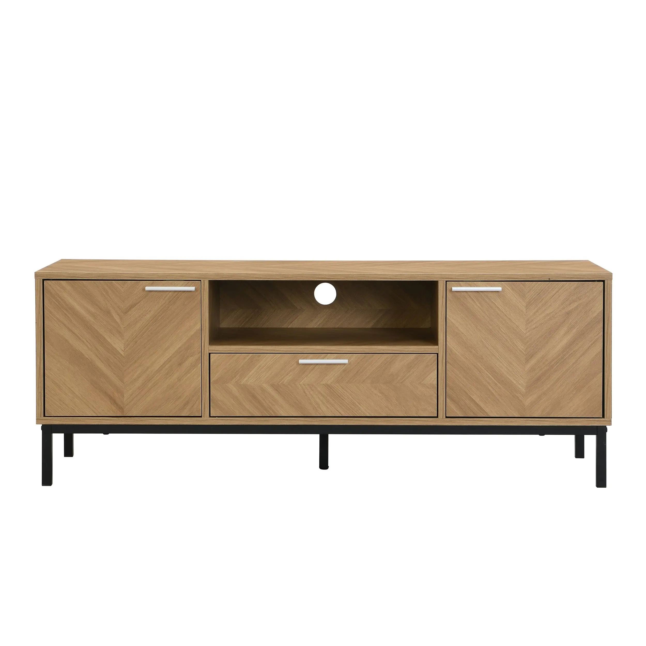 IHOMDEC Entertainment Unit TV Cabinet TV Stand Storage with Open Shelf and Two Cabinets Oak