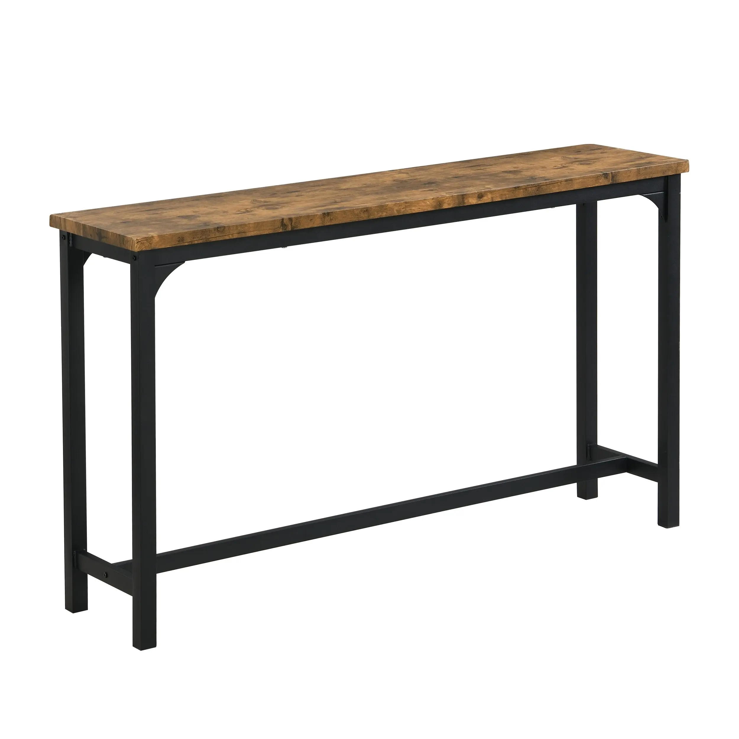 IHOMDEC Industrial 4-Piece Metal & MDF Console Table Set with 3 Stools Rustic Dark Brown